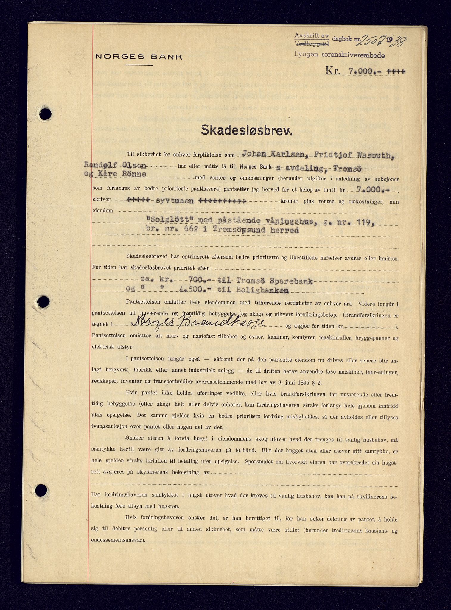 Lyngen sorenskriveri, AV/SATØ-SATØ-0052/1/G/Gf/L0001: Pantebok nr. B 25-31, 1936-1942, Dagboknr: 2507/1938