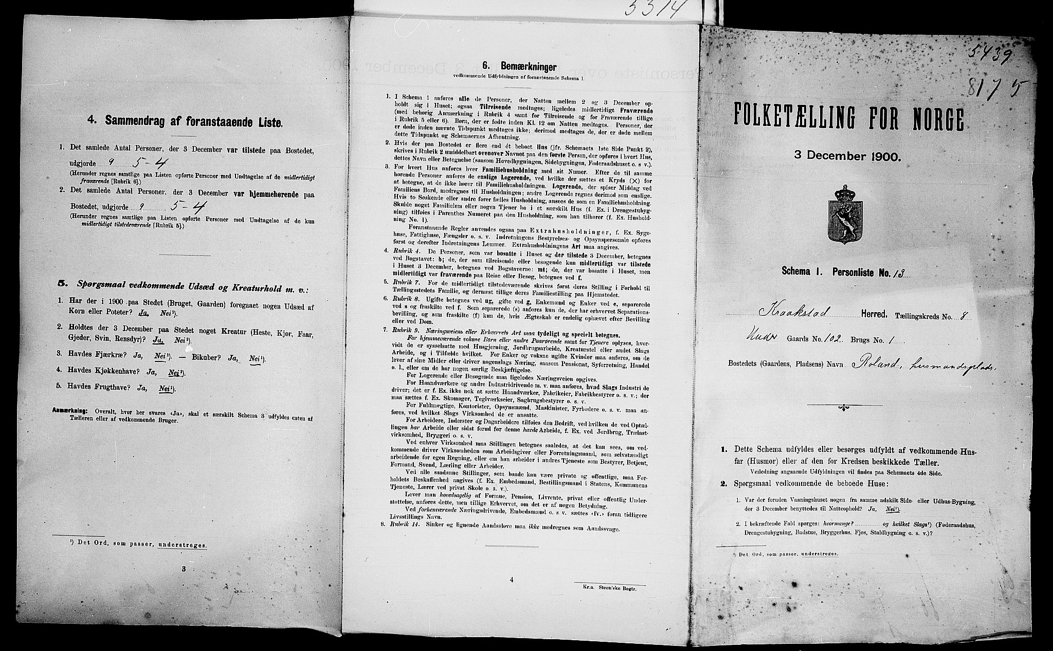 SAO, Folketelling 1900 for 0212 Kråkstad herred, 1900