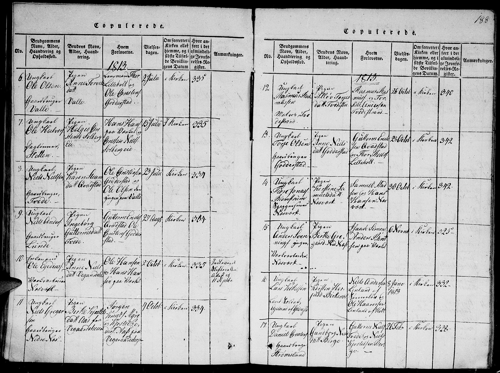 Holt sokneprestkontor, AV/SAK-1111-0021/F/Fb/L0006: Klokkerbok nr. B 6, 1813-1823, s. 188
