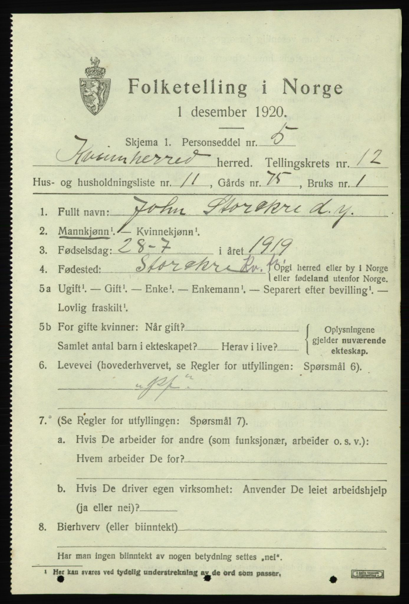 SAB, Folketelling 1920 for 1224 Kvinnherad herred, 1920, s. 7416