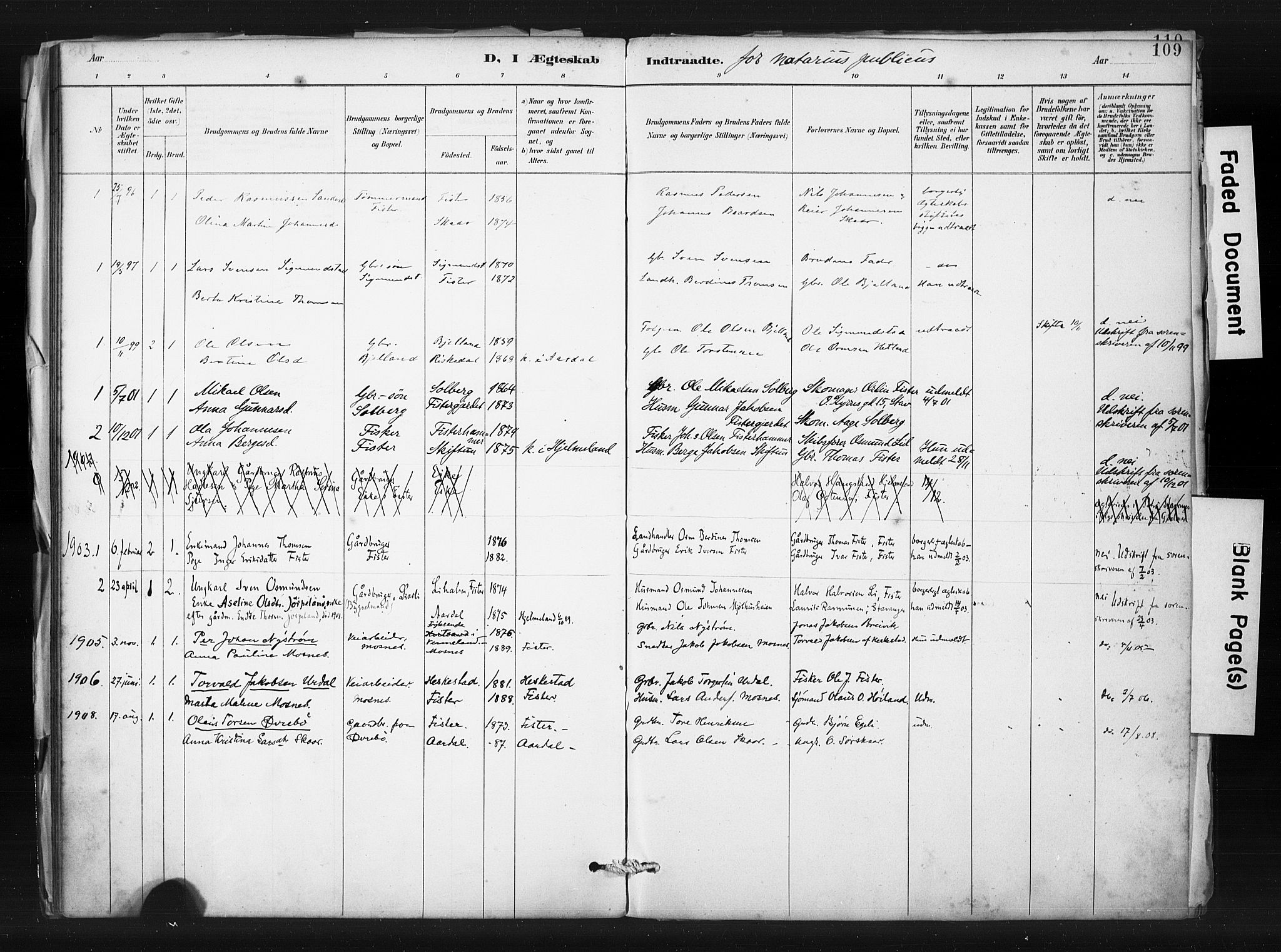 Hjelmeland sokneprestkontor, SAST/A-101843/01/IV/L0015: Ministerialbok nr. A 15, 1887-1910, s. 109