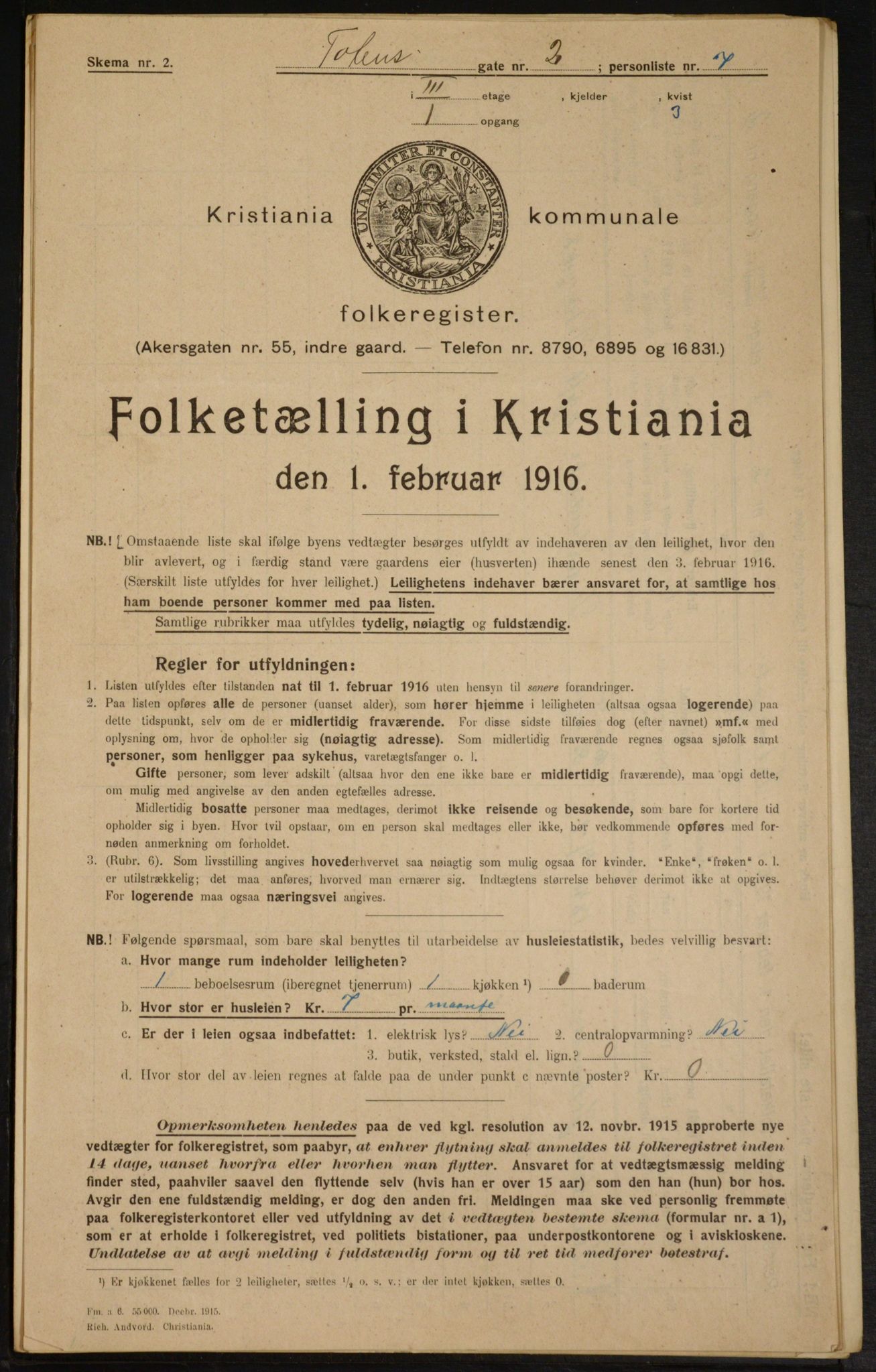 OBA, Kommunal folketelling 1.2.1916 for Kristiania, 1916, s. 118536