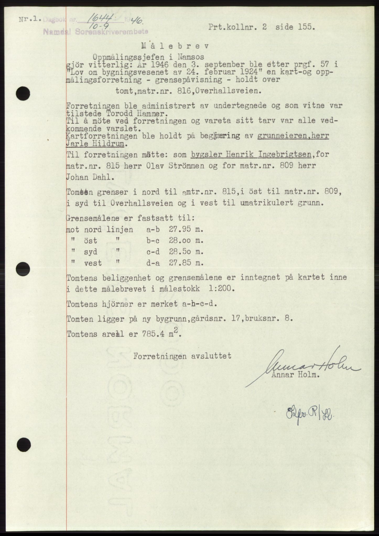 Namdal sorenskriveri, SAT/A-4133/1/2/2C: Pantebok nr. -, 1946-1947, Dagboknr: 1644/1946