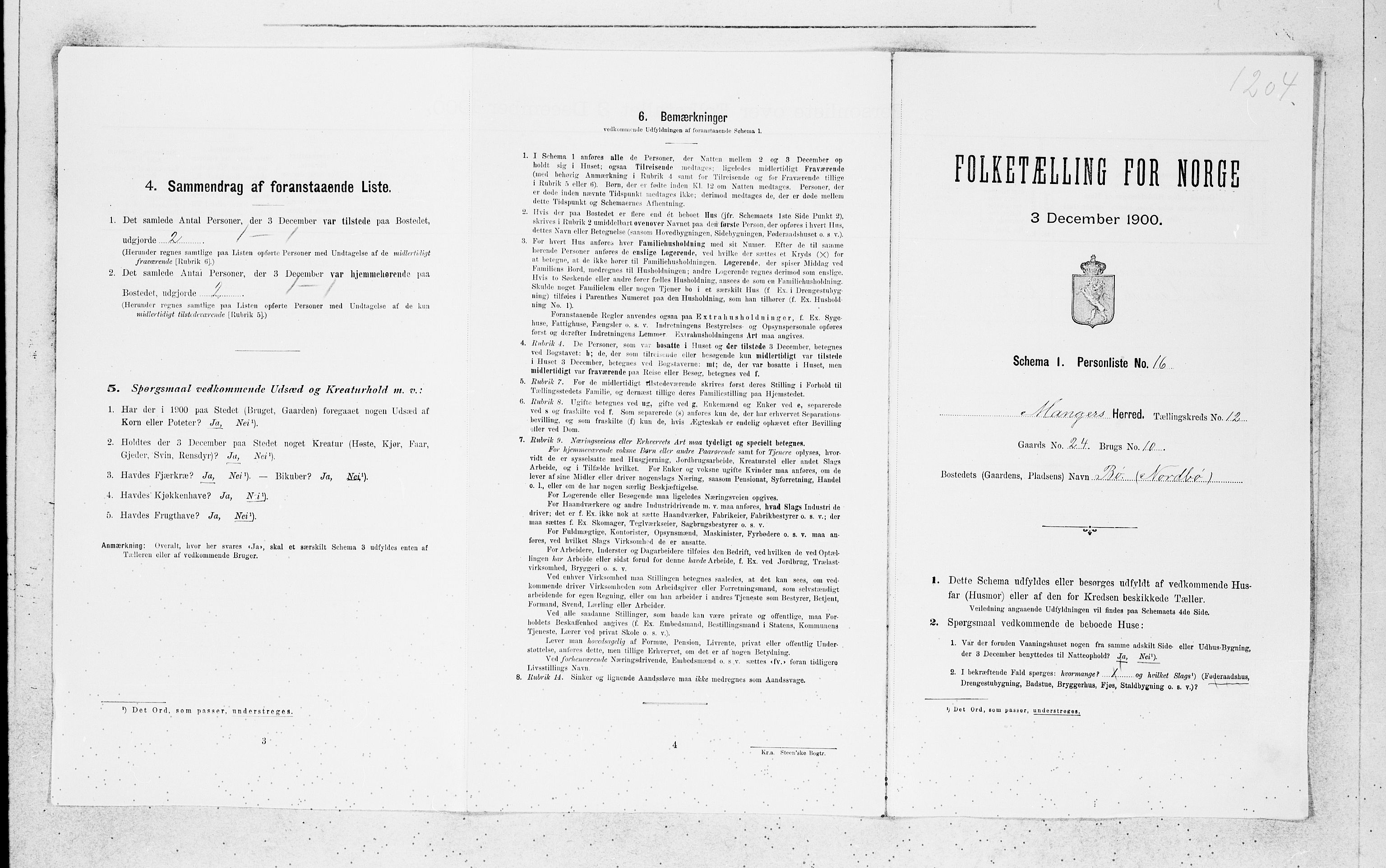 SAB, Folketelling 1900 for 1261 Manger herred, 1900, s. 1051