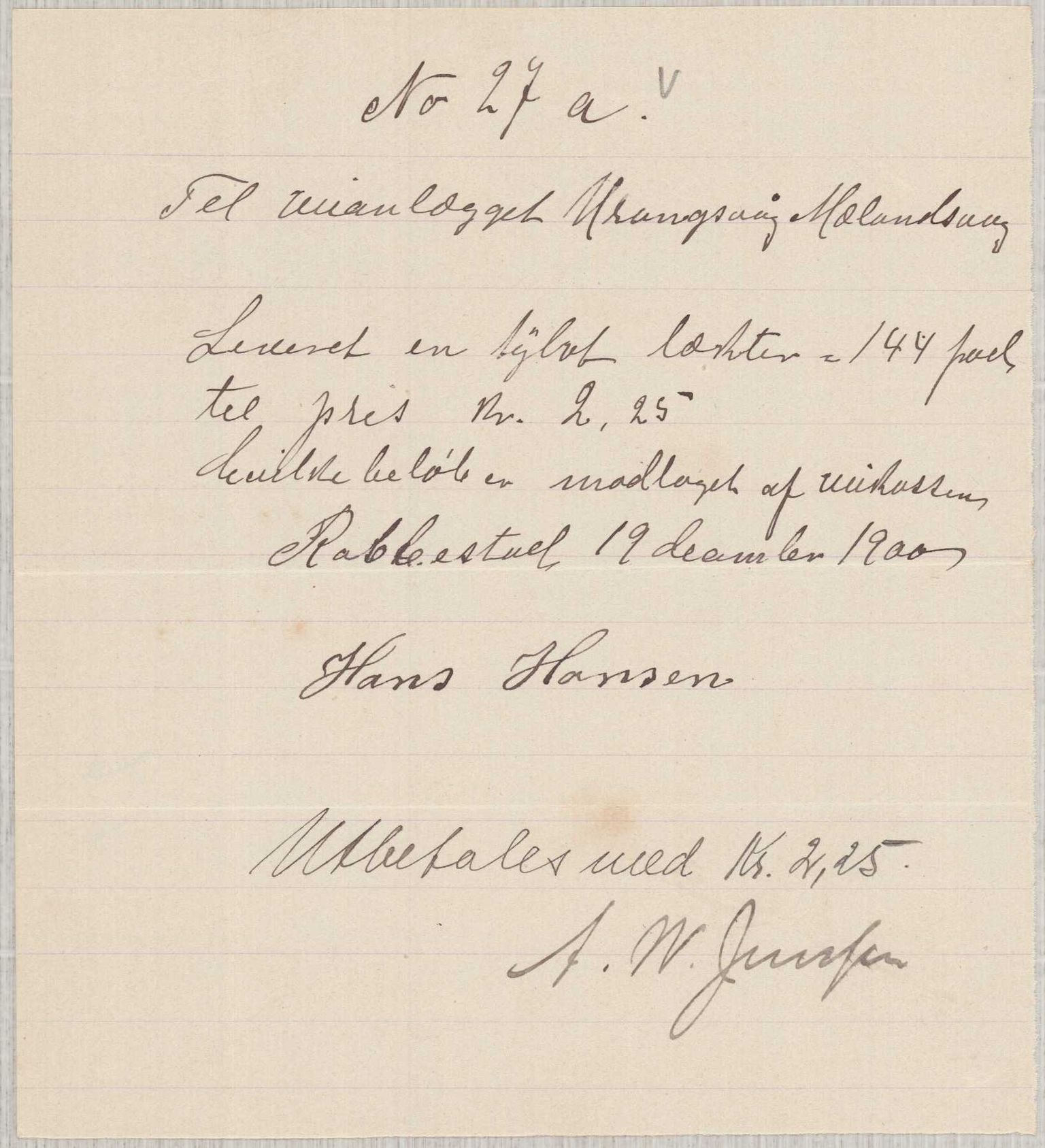 Finnaas kommune. Formannskapet, IKAH/1218a-021/E/Ea/L0002/0001: Rekneskap for veganlegg / Rekneskap for veganlegget Urangsvåg - Mælandsvåg, 1898-1900, s. 170