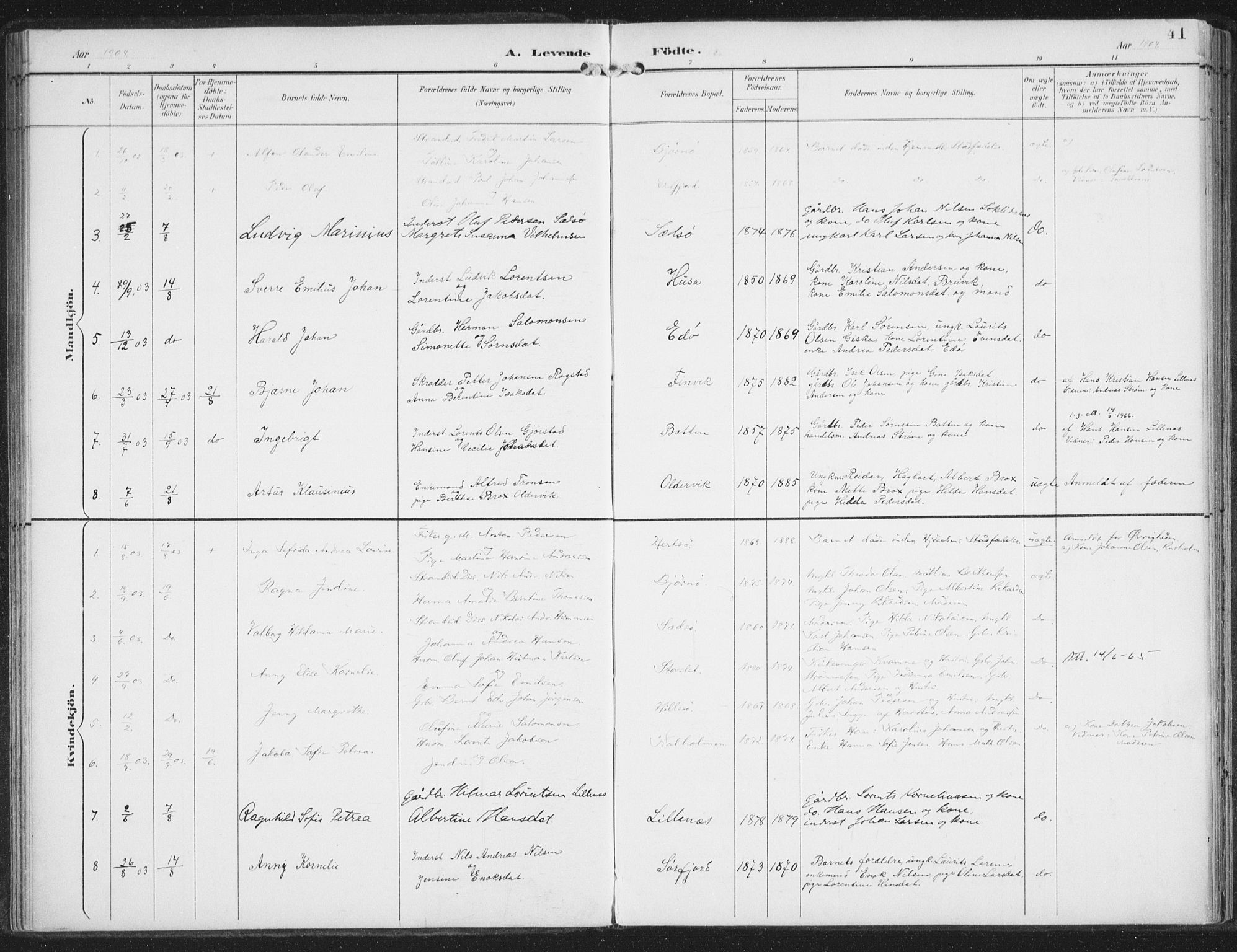 Lenvik sokneprestembete, AV/SATØ-S-1310/H/Ha/Haa/L0015kirke: Ministerialbok nr. 15, 1896-1915, s. 41