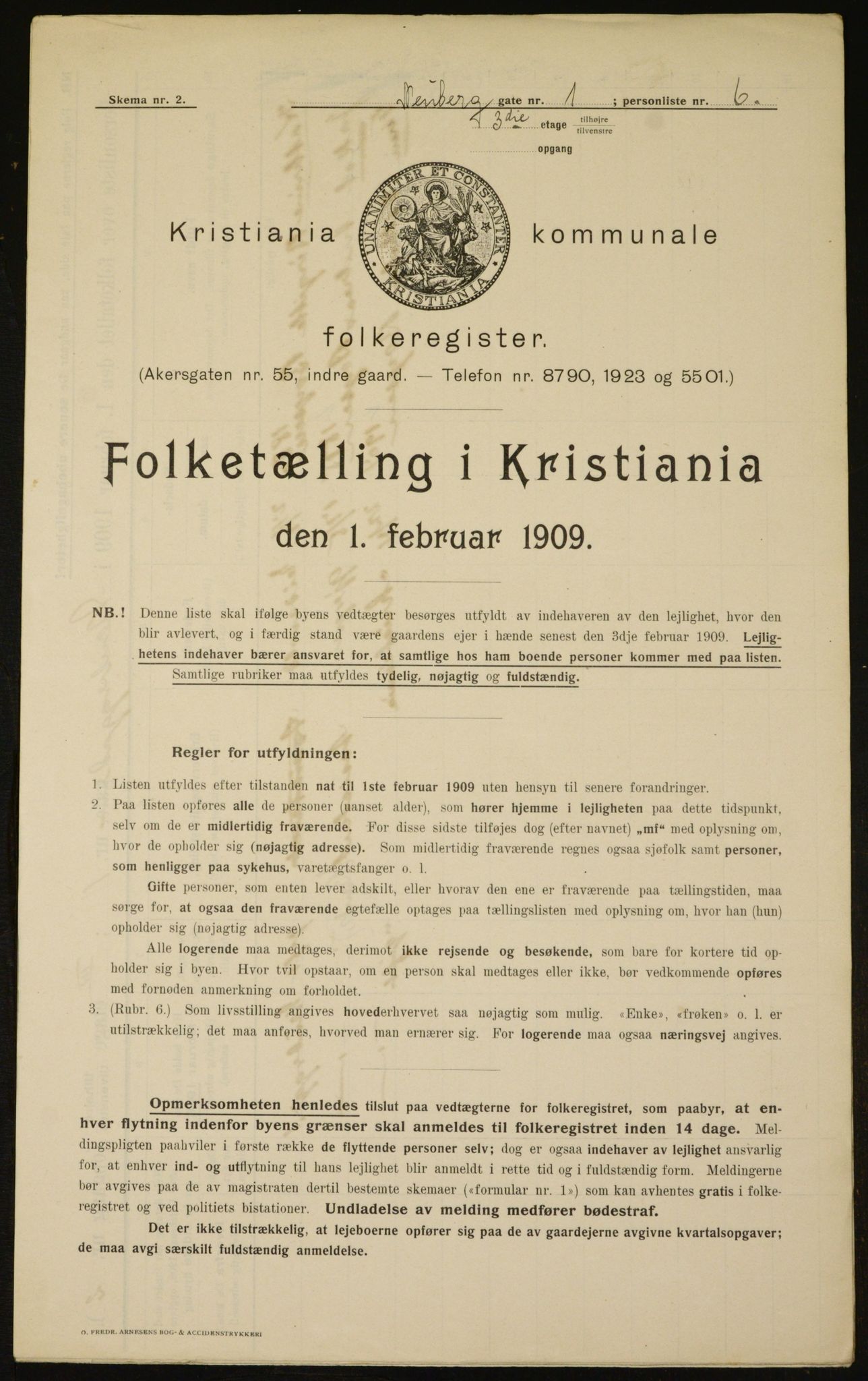 OBA, Kommunal folketelling 1.2.1909 for Kristiania kjøpstad, 1909, s. 63170