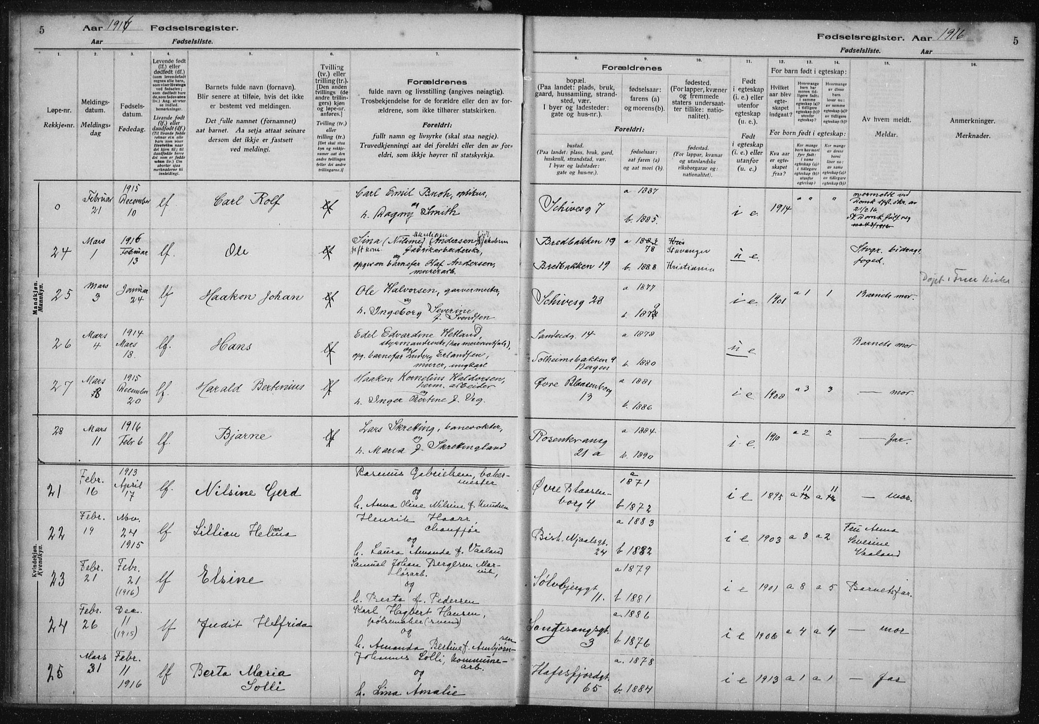 St. Petri sokneprestkontor, AV/SAST-A-101813/002/A/L0001: Fødselsregister nr. 1, 1916-1922, s. 5