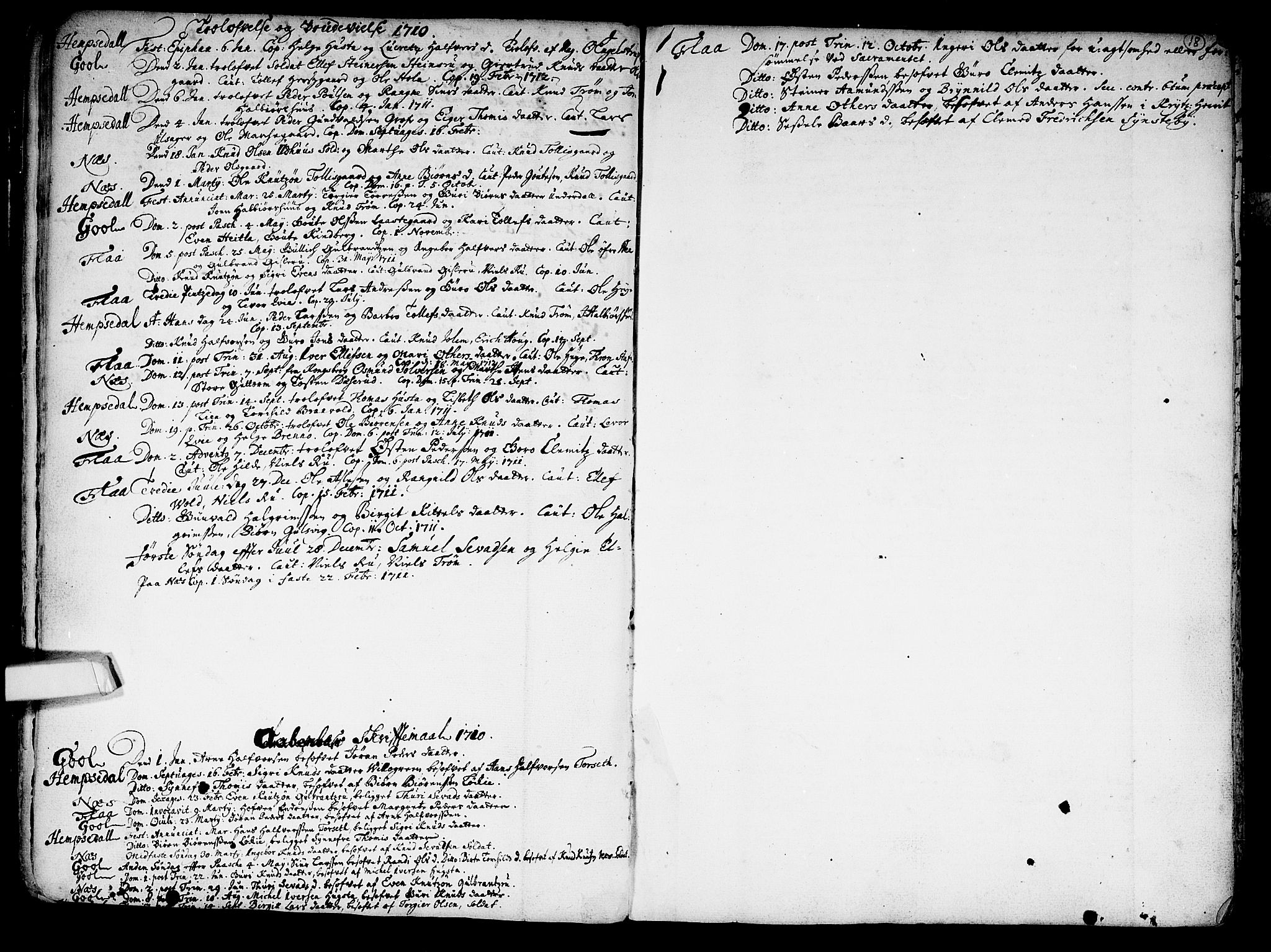 Nes kirkebøker, AV/SAKO-A-236/F/Fa/L0002: Ministerialbok nr. 2, 1707-1759, s. 18