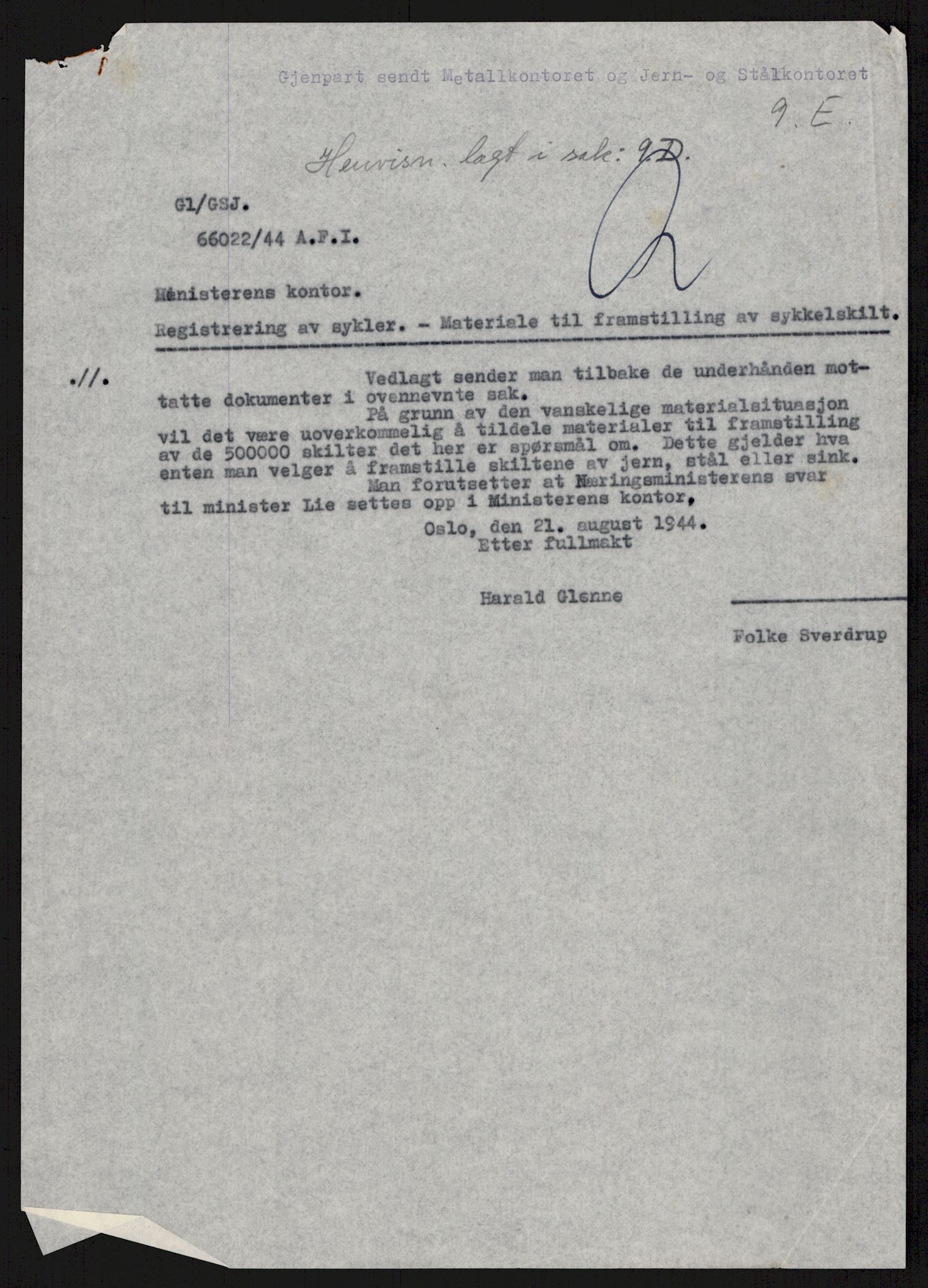 Direktoratet for industriforsyning, Sekretariatet, AV/RA-S-4153/D/Df/L0055: 9. Metallkontoret, 1940-1945, s. 251