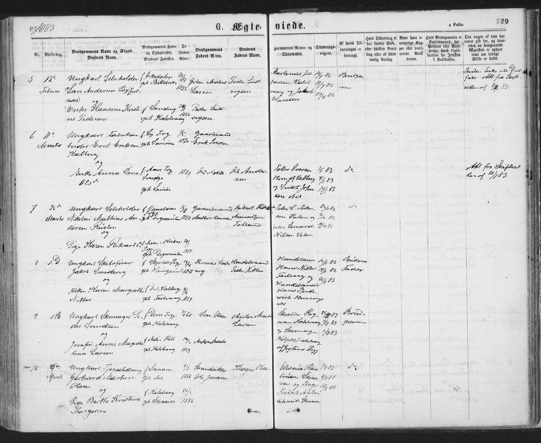 Ministerialprotokoller, klokkerbøker og fødselsregistre - Nordland, SAT/A-1459/874/L1058: Ministerialbok nr. 874A02, 1878-1883, s. 229