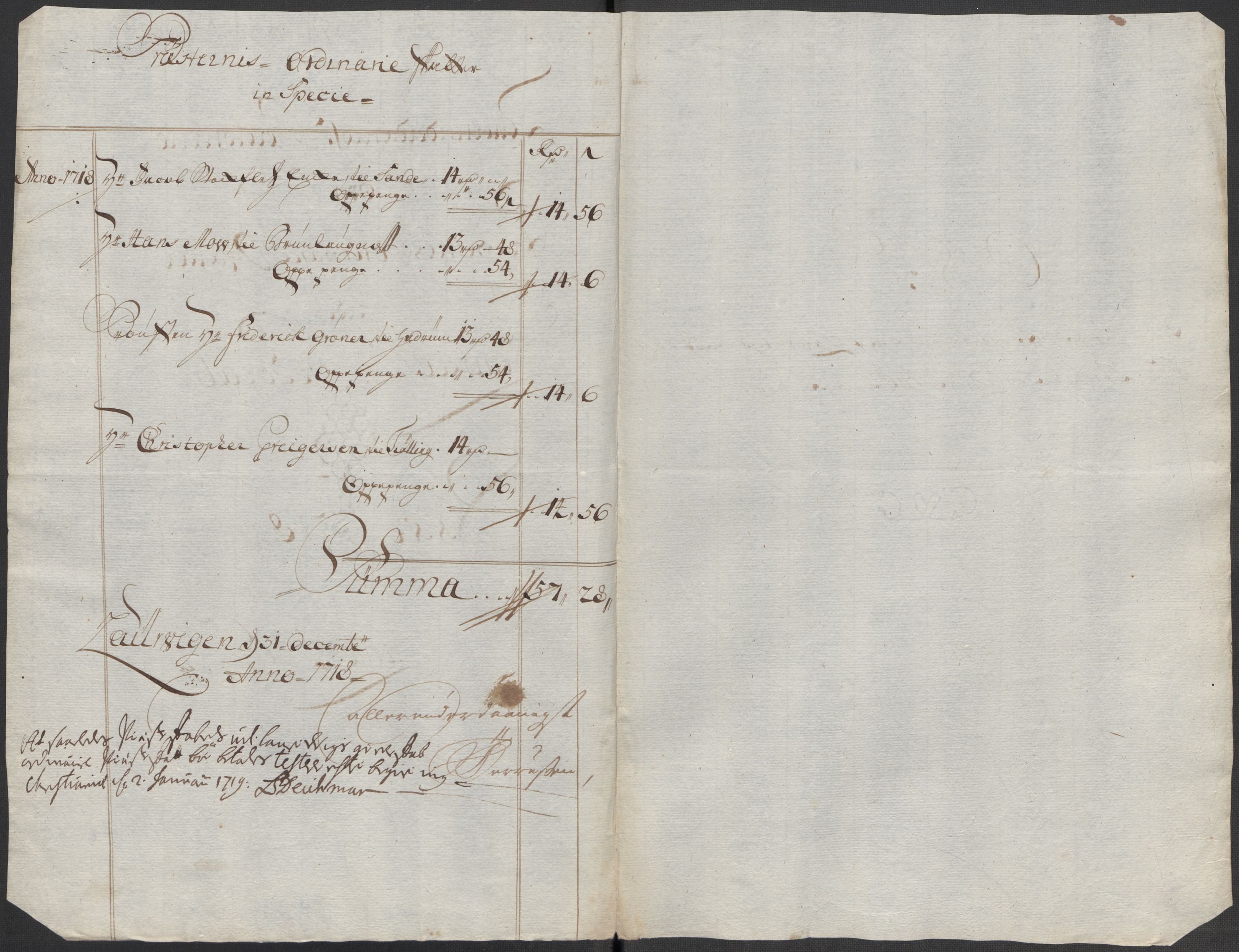 Rentekammeret inntil 1814, Reviderte regnskaper, Fogderegnskap, RA/EA-4092/R33/L1988: Fogderegnskap Larvik grevskap, 1718, s. 153