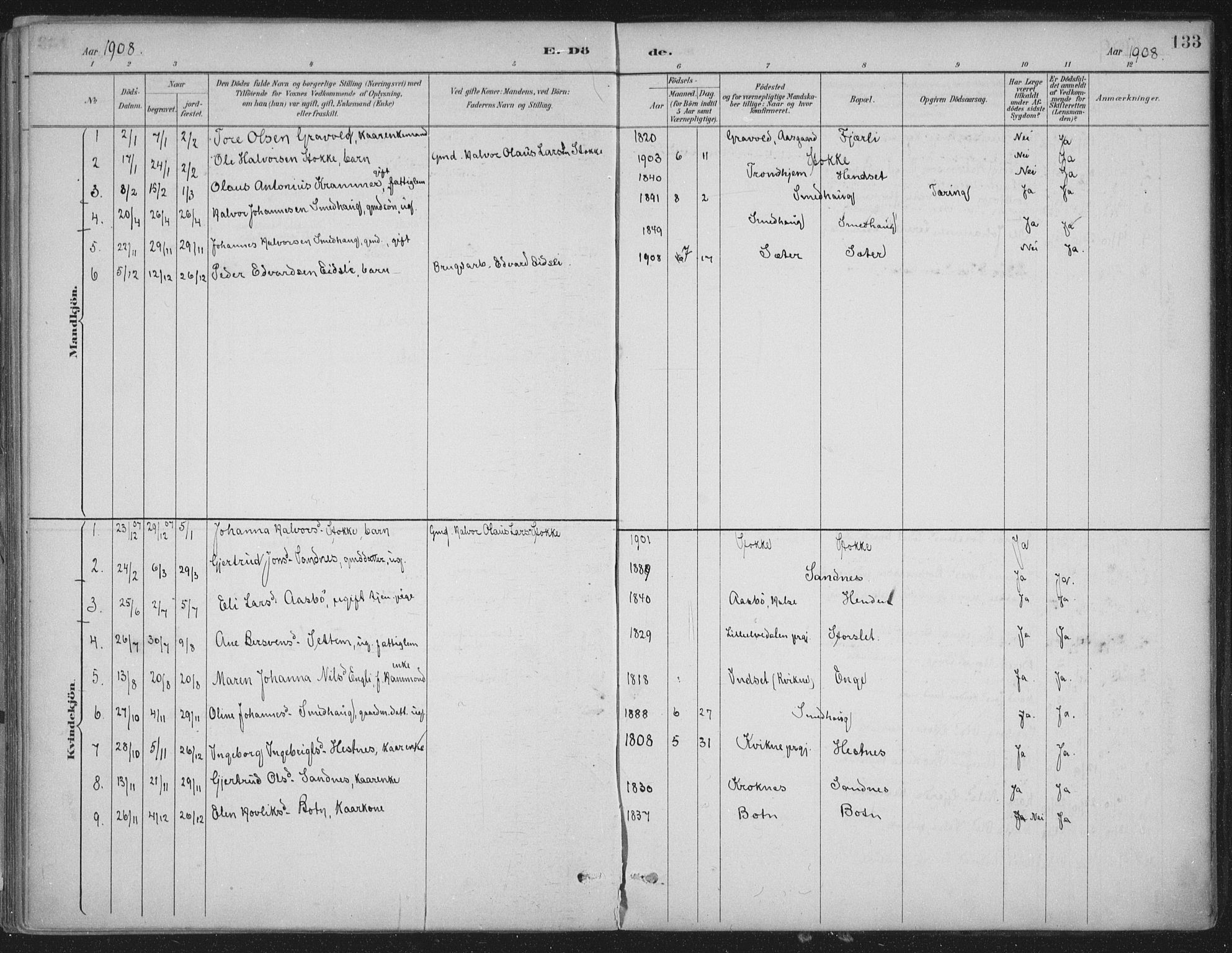 Ministerialprotokoller, klokkerbøker og fødselsregistre - Møre og Romsdal, SAT/A-1454/580/L0925: Ministerialbok nr. 580A02, 1888-1913, s. 133