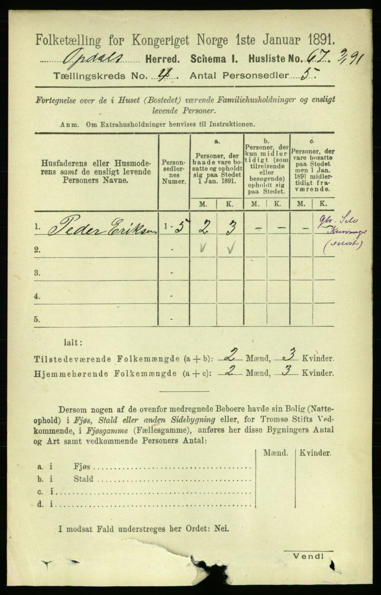 RA, Folketelling 1891 for 1634 Oppdal herred, 1891, s. 1798