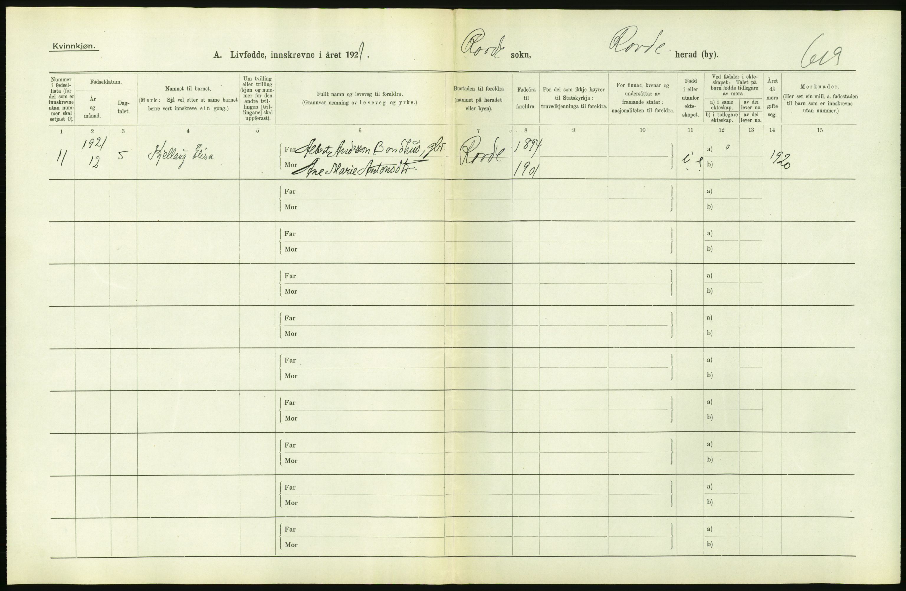 Statistisk sentralbyrå, Sosiodemografiske emner, Befolkning, AV/RA-S-2228/D/Df/Dfc/Dfca/L0040: Møre fylke: Levendefødte menn og kvinner. Bygder., 1921, s. 182