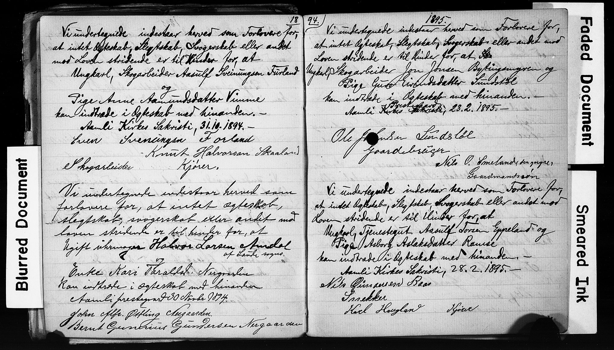 Åmli sokneprestkontor, AV/SAK-1111-0050/F/Fe/L0003: Forlovererklæringer nr. A VI 20, 1885-1905