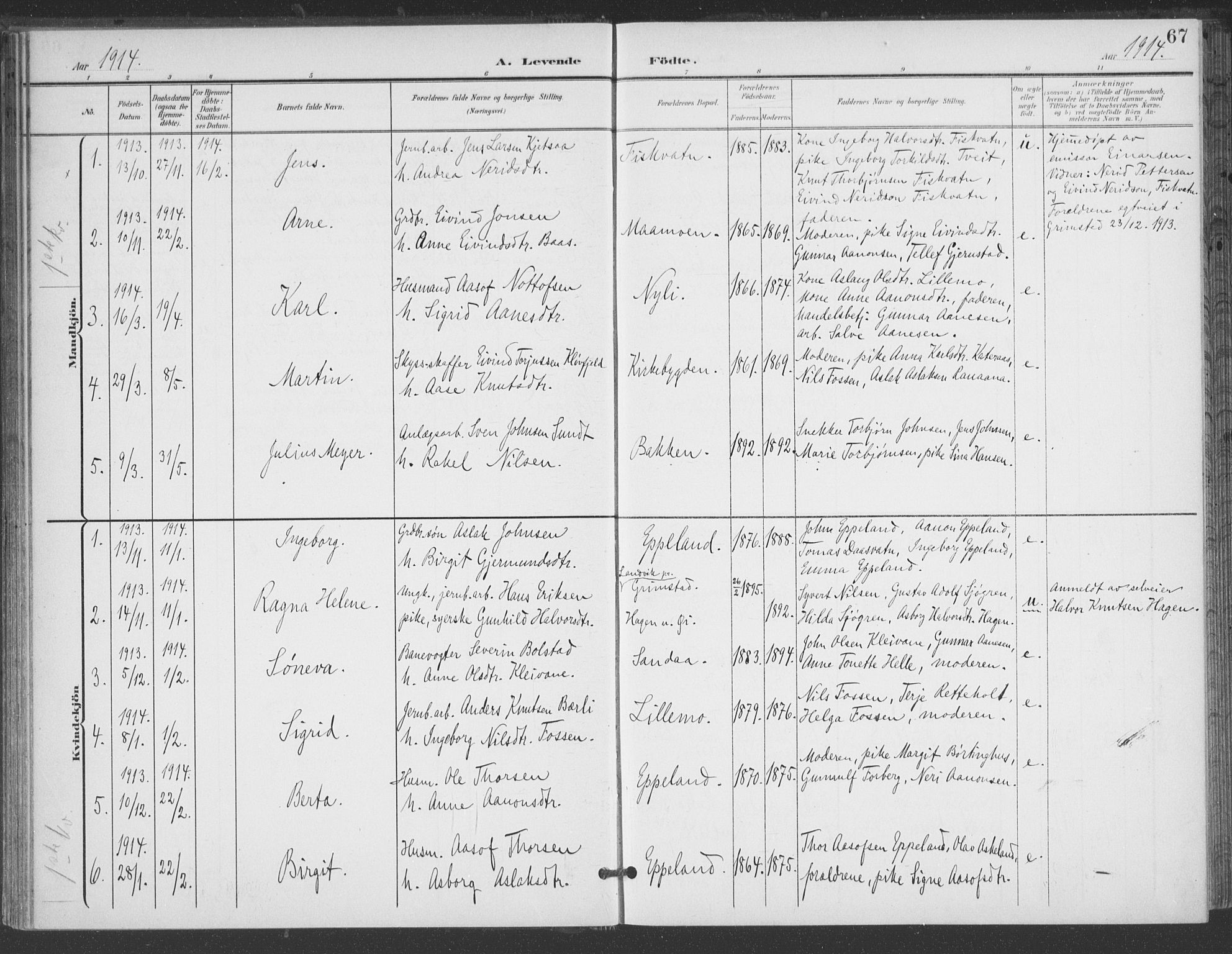 Åmli sokneprestkontor, AV/SAK-1111-0050/F/Fa/Fac/L0012: Ministerialbok nr. A 12, 1900-1914, s. 67