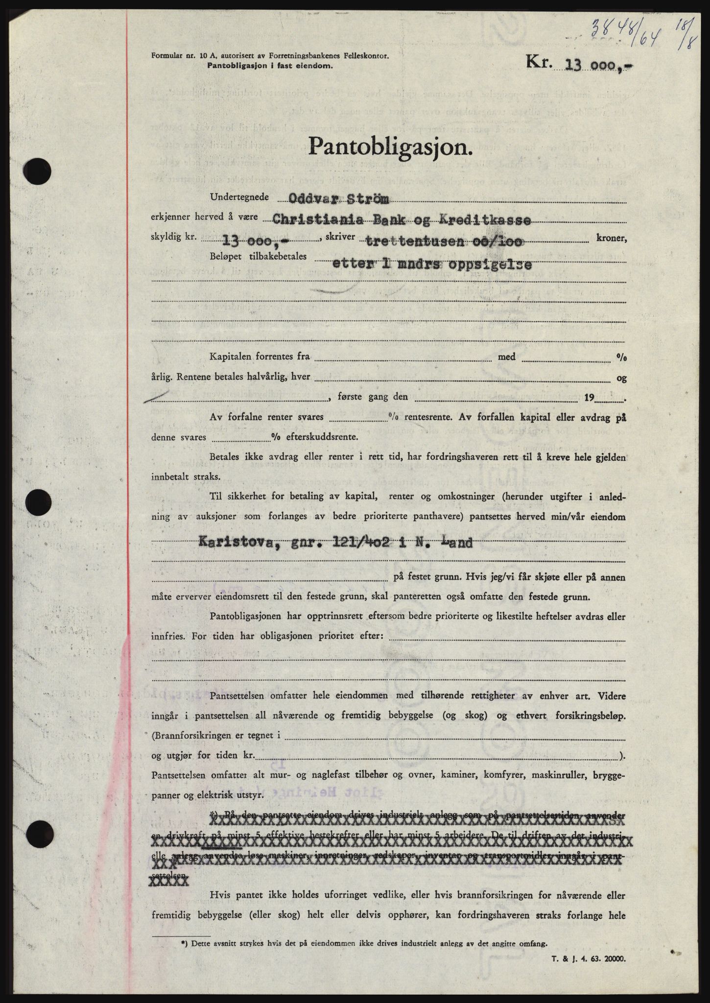 Hadeland og Land tingrett, SAH/TING-010/H/Hb/Hbc/L0055: Pantebok nr. B55, 1964-1964, Dagboknr: 3848/1964