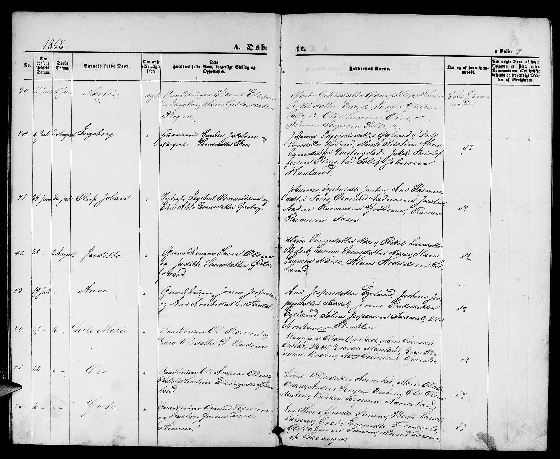 Lye sokneprestkontor, AV/SAST-A-101794/001/30BB/L0004: Klokkerbok nr. B 4, 1868-1878, s. 7