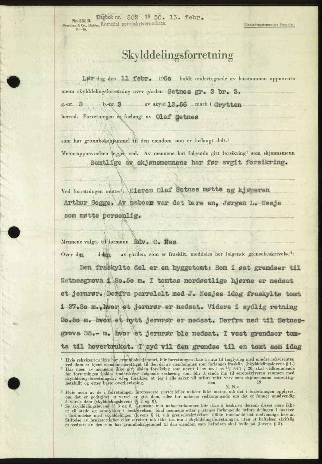 Romsdal sorenskriveri, SAT/A-4149/1/2/2C: Pantebok nr. A32, 1950-1950, Dagboknr: 502/1950