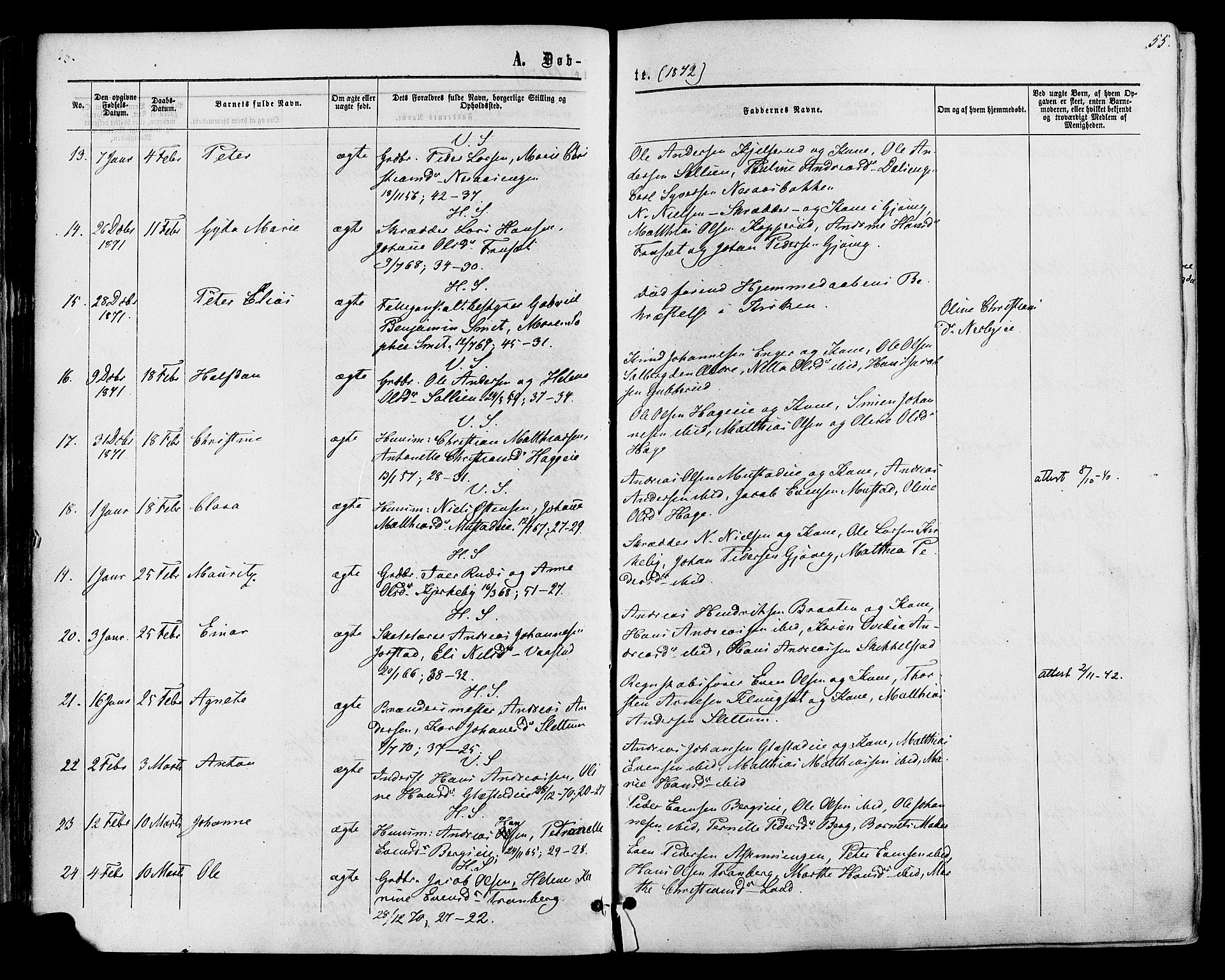 Vardal prestekontor, AV/SAH-PREST-100/H/Ha/Haa/L0007: Ministerialbok nr. 7, 1867-1878, s. 55