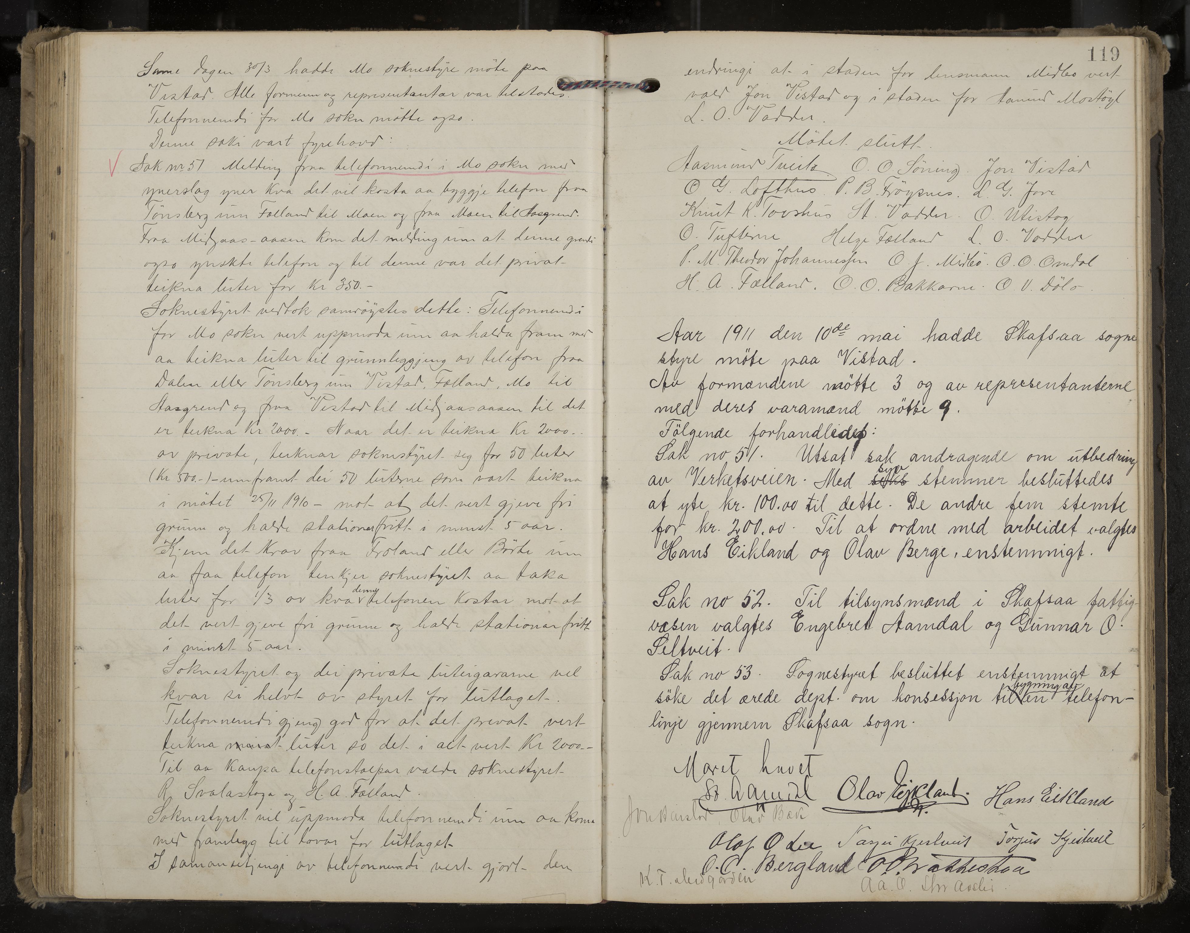 Mo formannskap og sentraladministrasjon, IKAK/0832021/A/L0004: Møtebok, 1903-1915, s. 119