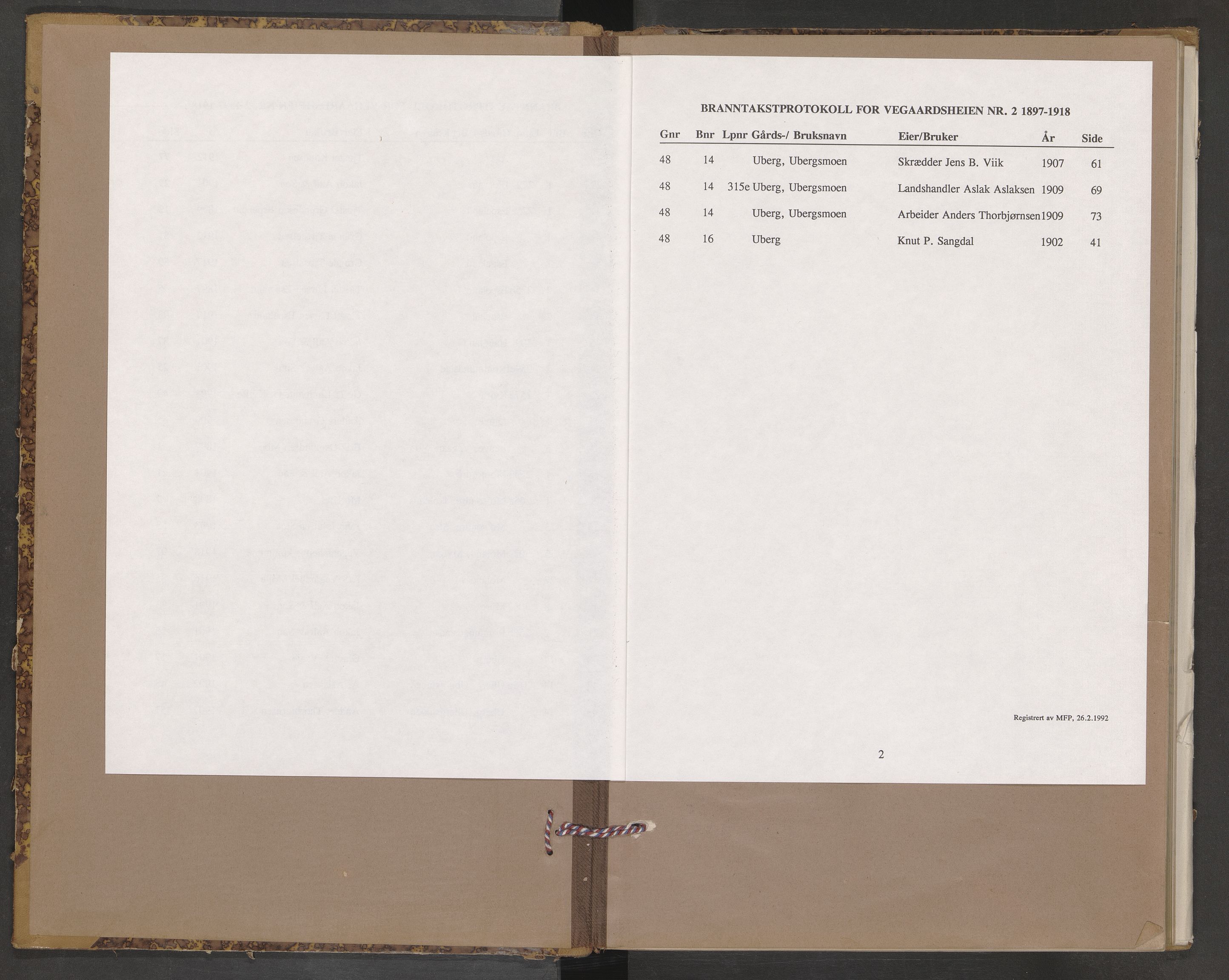 Norges Brannkasse Vegårshei, AV/SAK-2241-0054/F/Fa/L0002: Branntakstprotokoll nr. 2 med gårdsnavnregister, 1897-1918