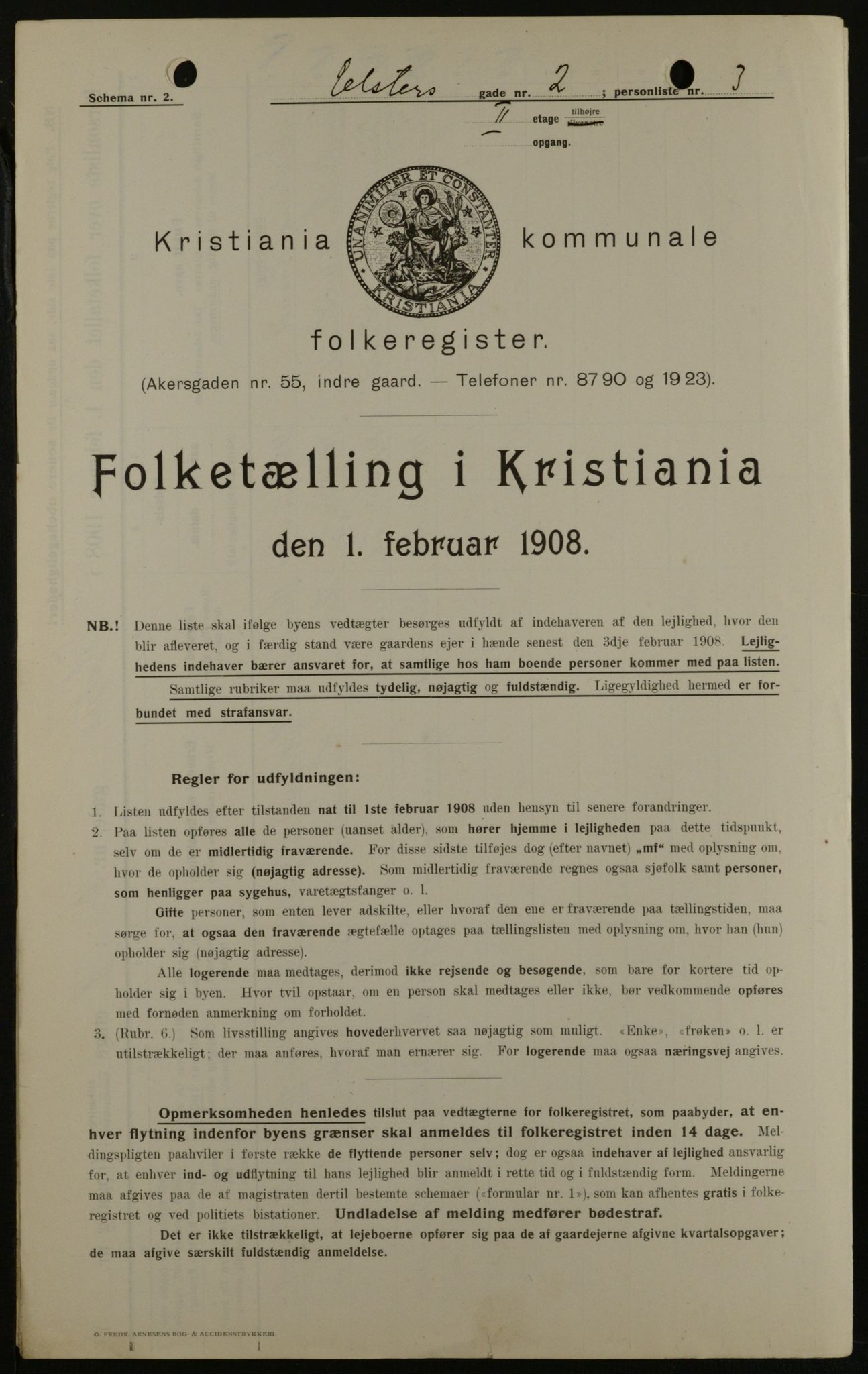 OBA, Kommunal folketelling 1.2.1908 for Kristiania kjøpstad, 1908, s. 19016