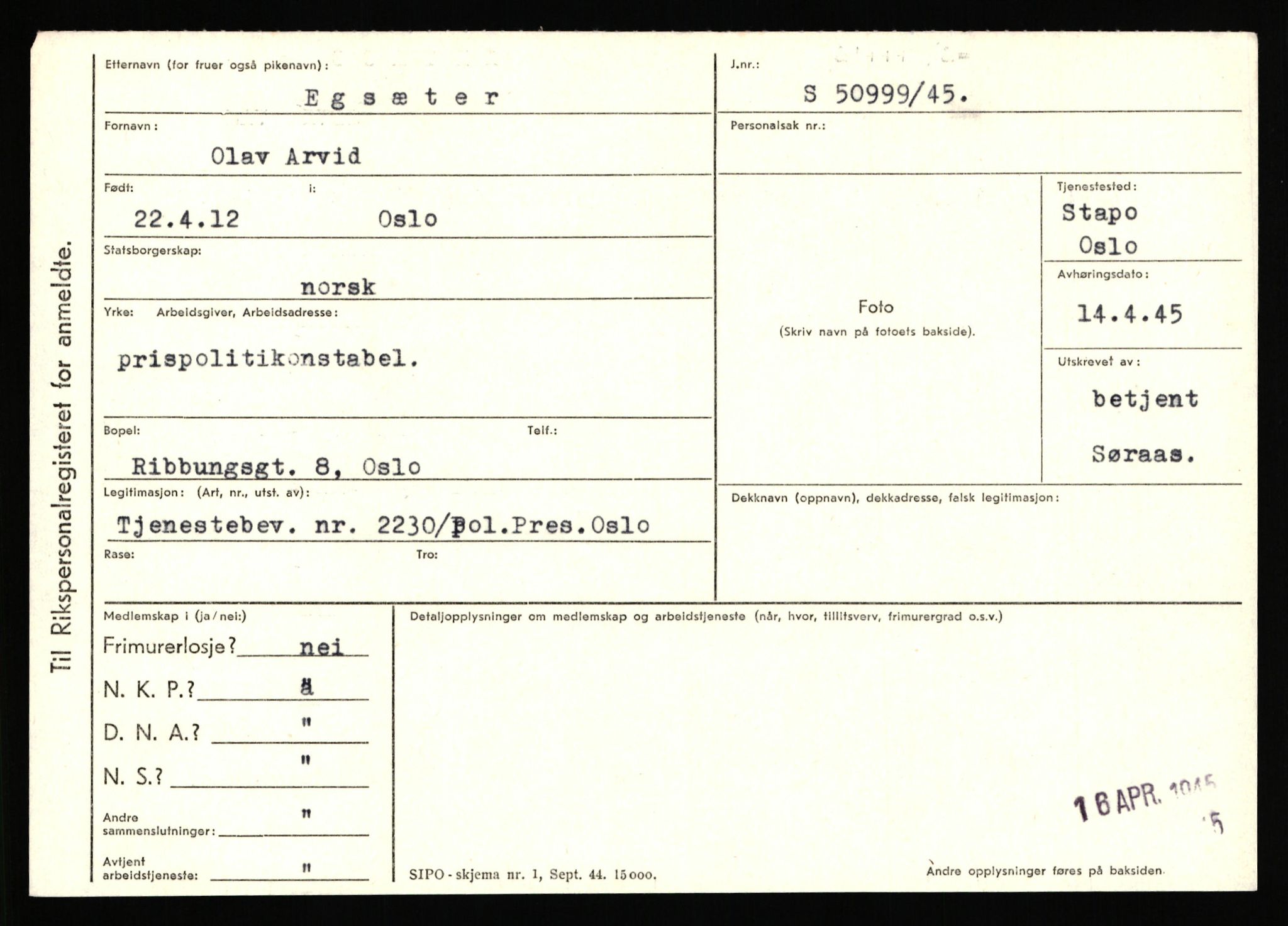 Statspolitiet - Hovedkontoret / Osloavdelingen, AV/RA-S-1329/C/Ca/L0003: Brechan - Eichinger	, 1943-1945, s. 4947