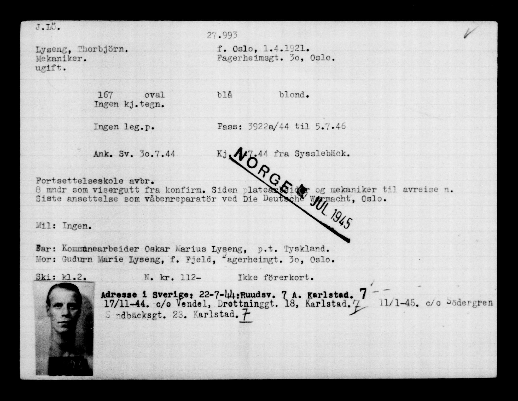 Den Kgl. Norske Legasjons Flyktningskontor, AV/RA-S-6753/V/Va/L0011: Kjesäterkartoteket.  Flyktningenr. 25300-28349, 1940-1945, s. 2873