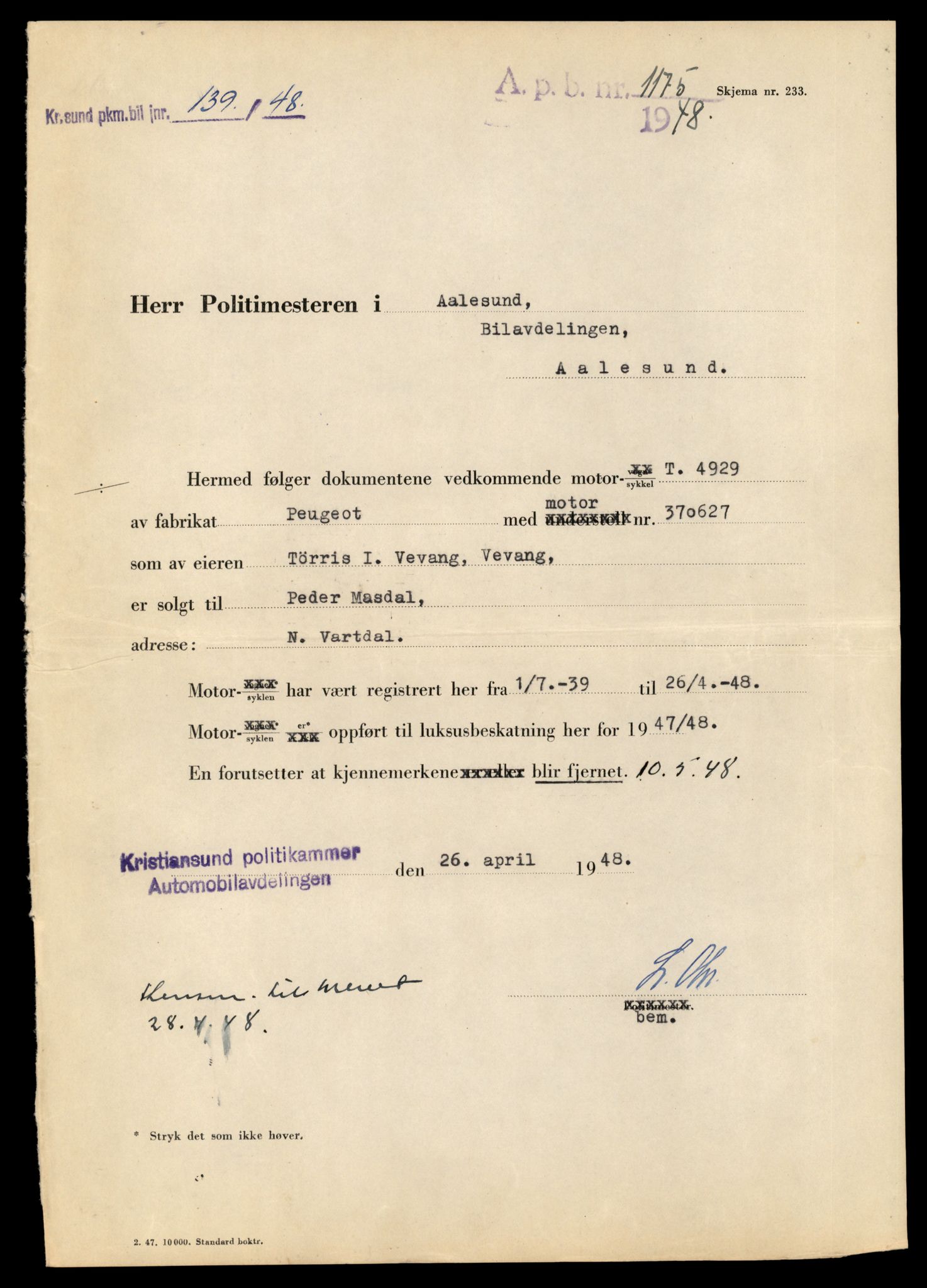 Møre og Romsdal vegkontor - Ålesund trafikkstasjon, AV/SAT-A-4099/F/Fe/L0026: Registreringskort for kjøretøy T 11046 - T 11160, 1927-1998, s. 1161
