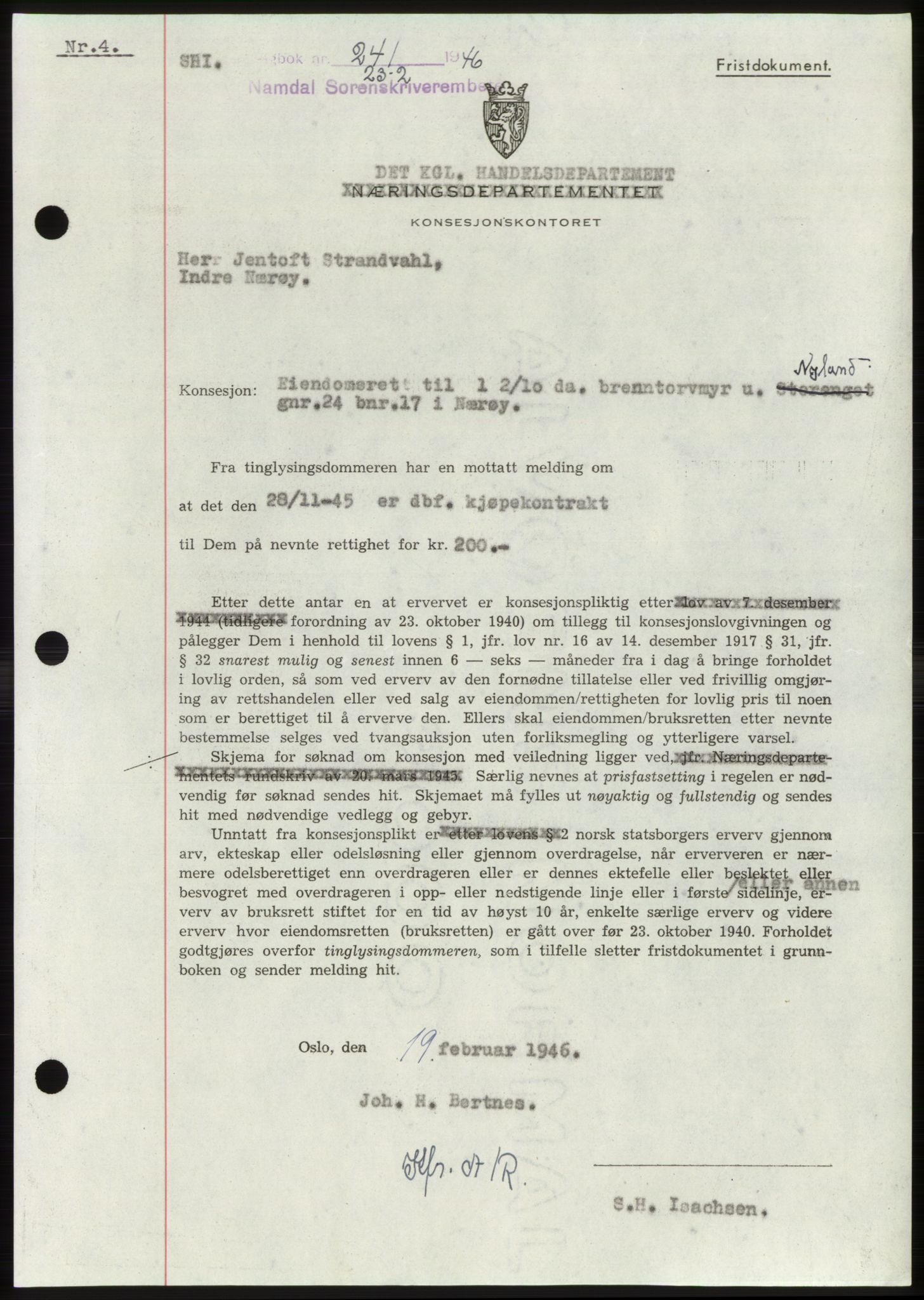 Namdal sorenskriveri, SAT/A-4133/1/2/2C: Pantebok nr. -, 1946-1946, Dagboknr: 241/1946
