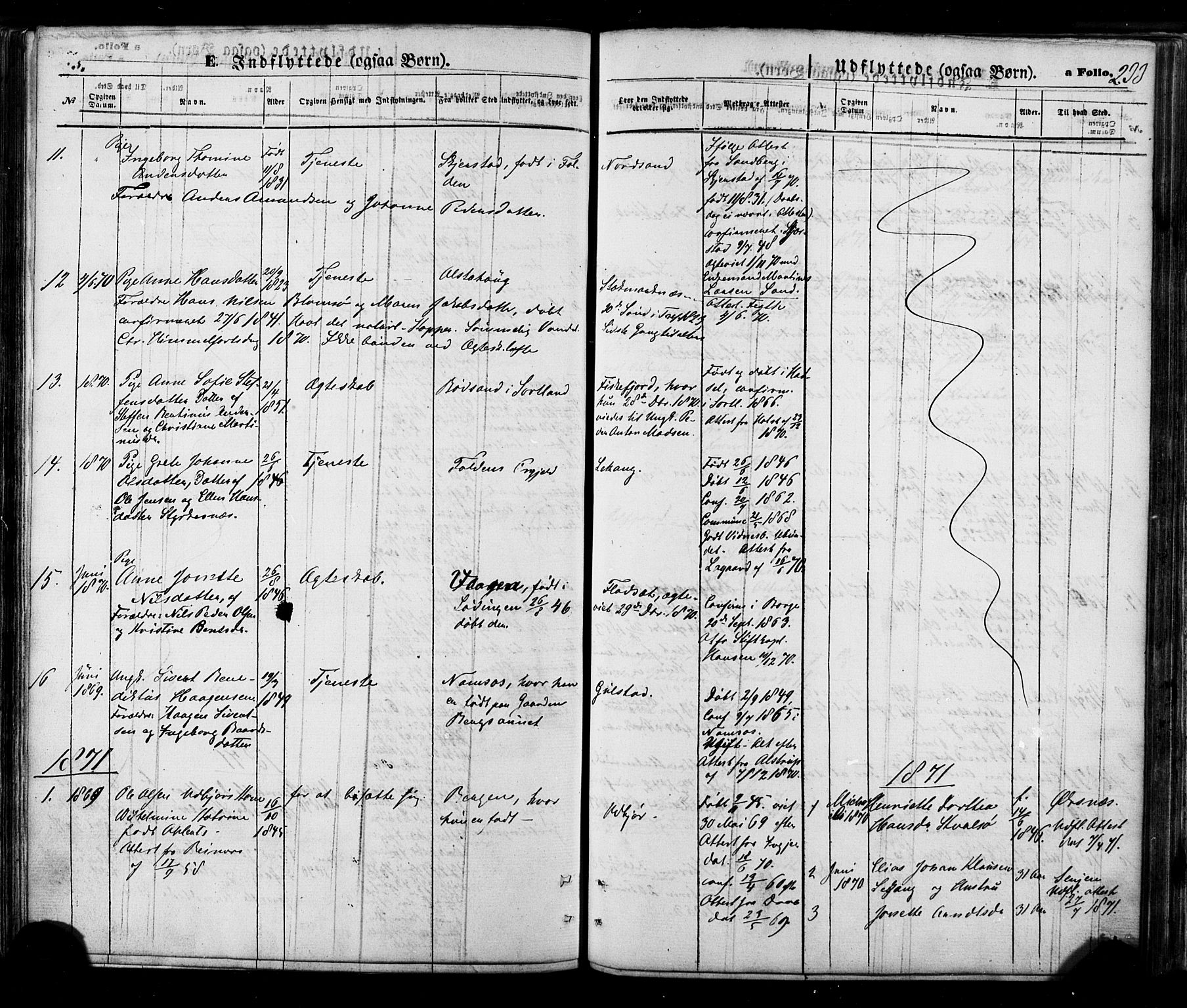 Ministerialprotokoller, klokkerbøker og fødselsregistre - Nordland, AV/SAT-A-1459/888/L1242: Ministerialbok nr. 888A08, 1870-1875, s. 233
