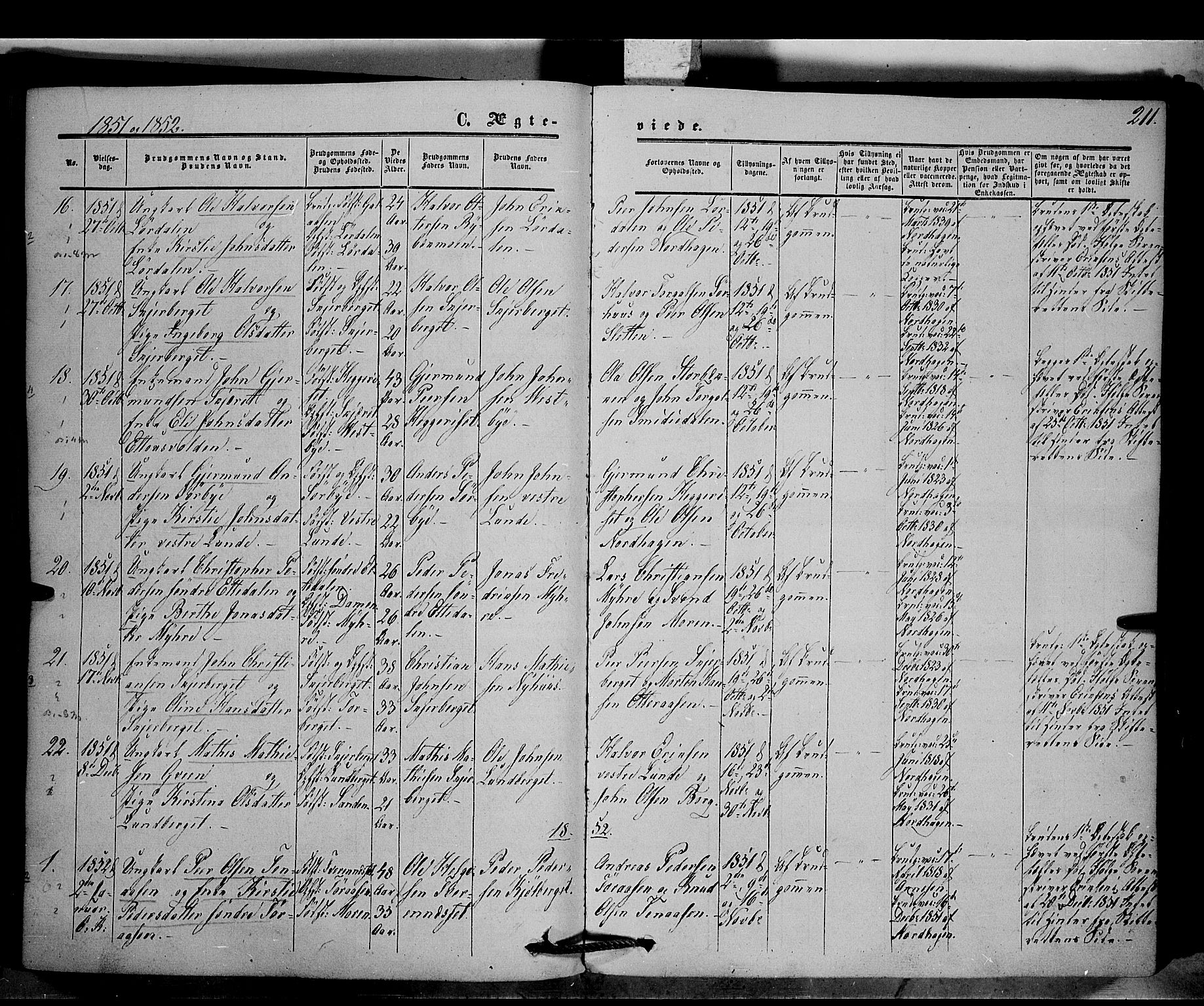 Trysil prestekontor, SAH/PREST-046/H/Ha/Haa/L0005: Ministerialbok nr. 5, 1851-1865, s. 211