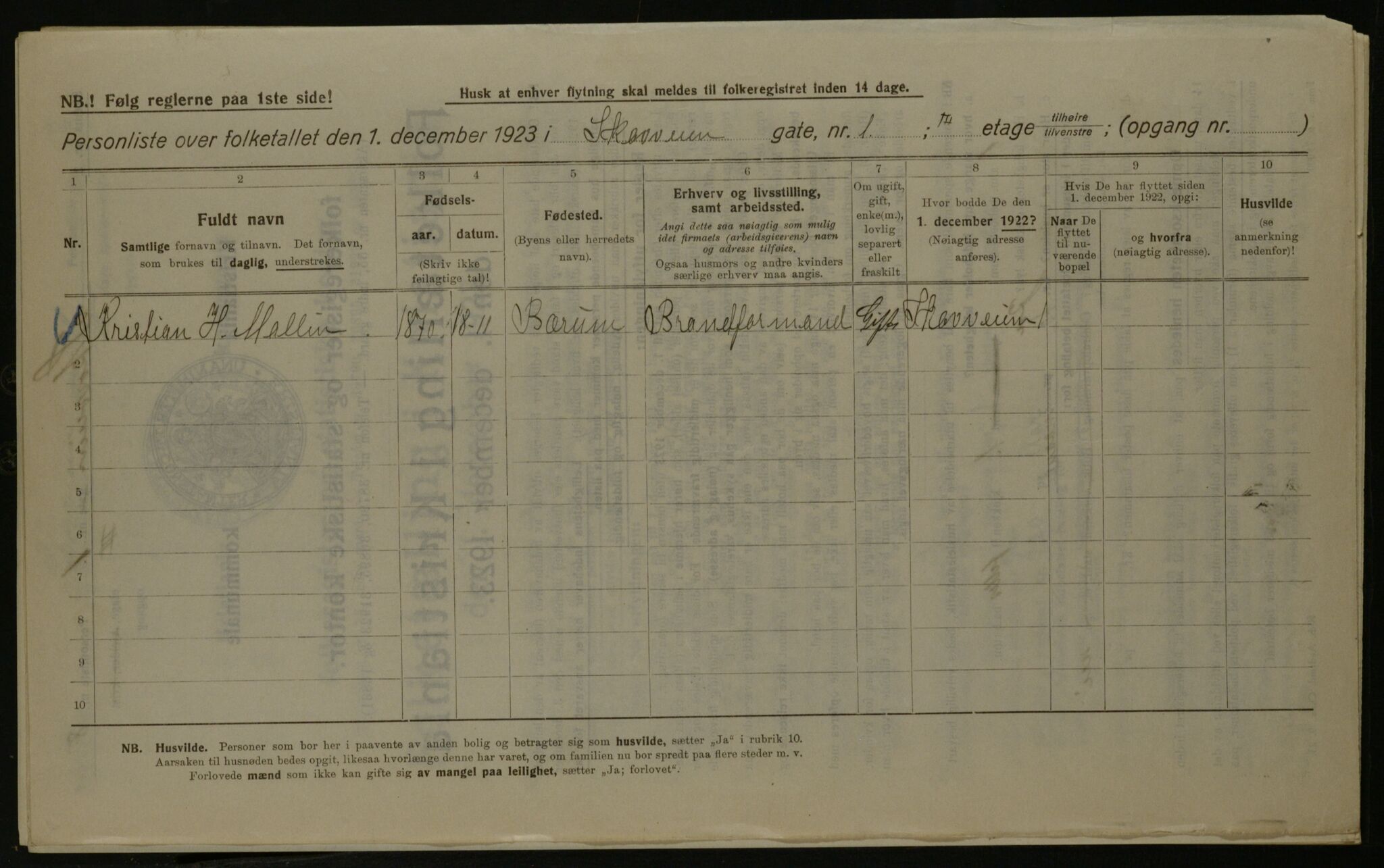 OBA, Kommunal folketelling 1.12.1923 for Kristiania, 1923, s. 106465