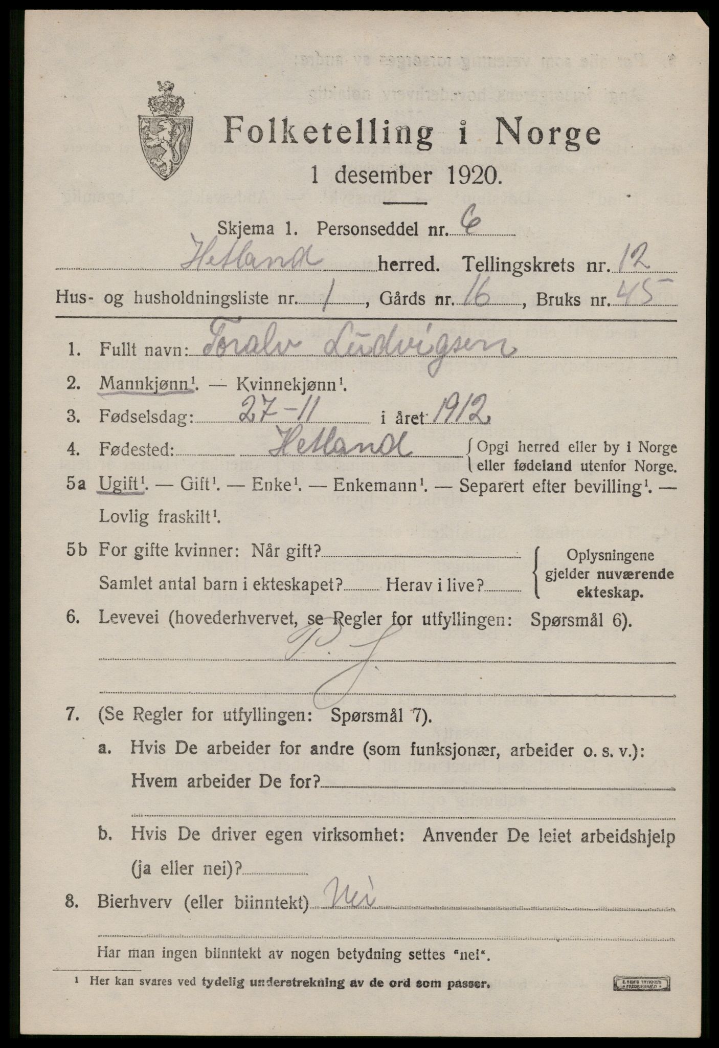 SAST, Folketelling 1920 for 1126 Hetland herred, 1920, s. 20895