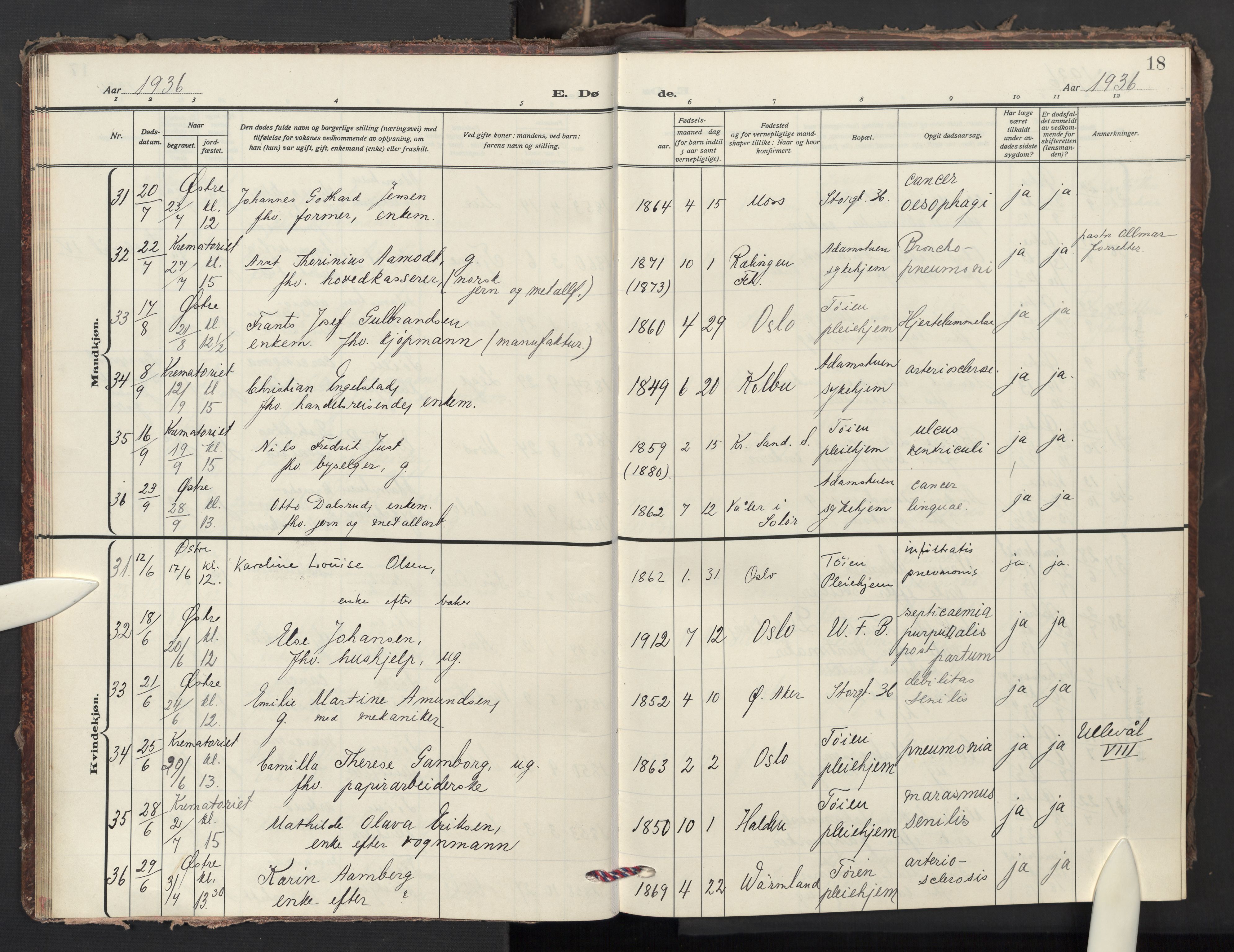 Krohgstøtten sykehusprest Kirkebøker, AV/SAO-A-10854/F/Fa/L0006: Ministerialbok nr. 6, 1935-1951, s. 18