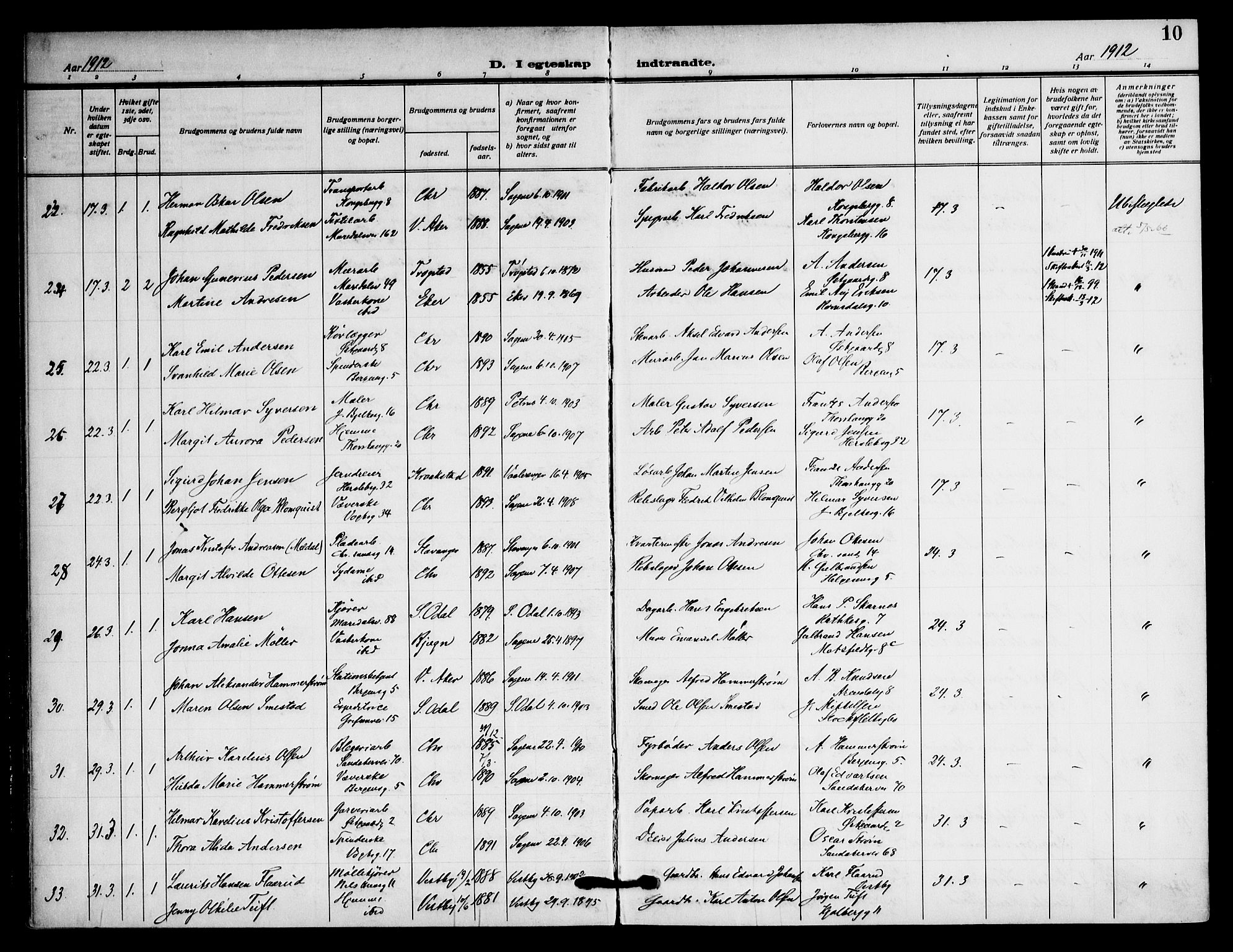 Sagene prestekontor Kirkebøker, AV/SAO-A-10796/F/L0009: Ministerialbok nr. 9, 1911-1920, s. 10