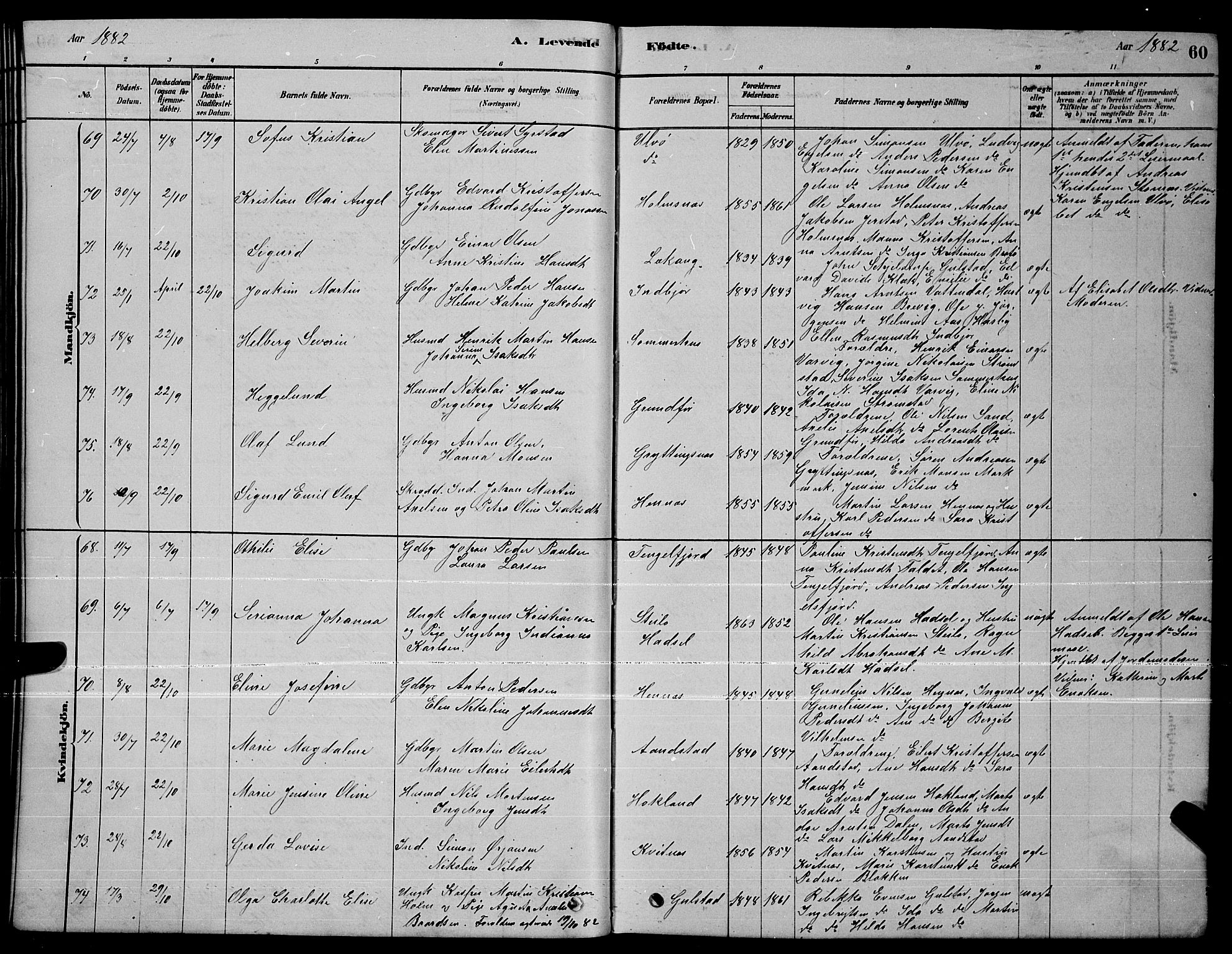 Ministerialprotokoller, klokkerbøker og fødselsregistre - Nordland, AV/SAT-A-1459/888/L1267: Klokkerbok nr. 888C05, 1878-1890, s. 60