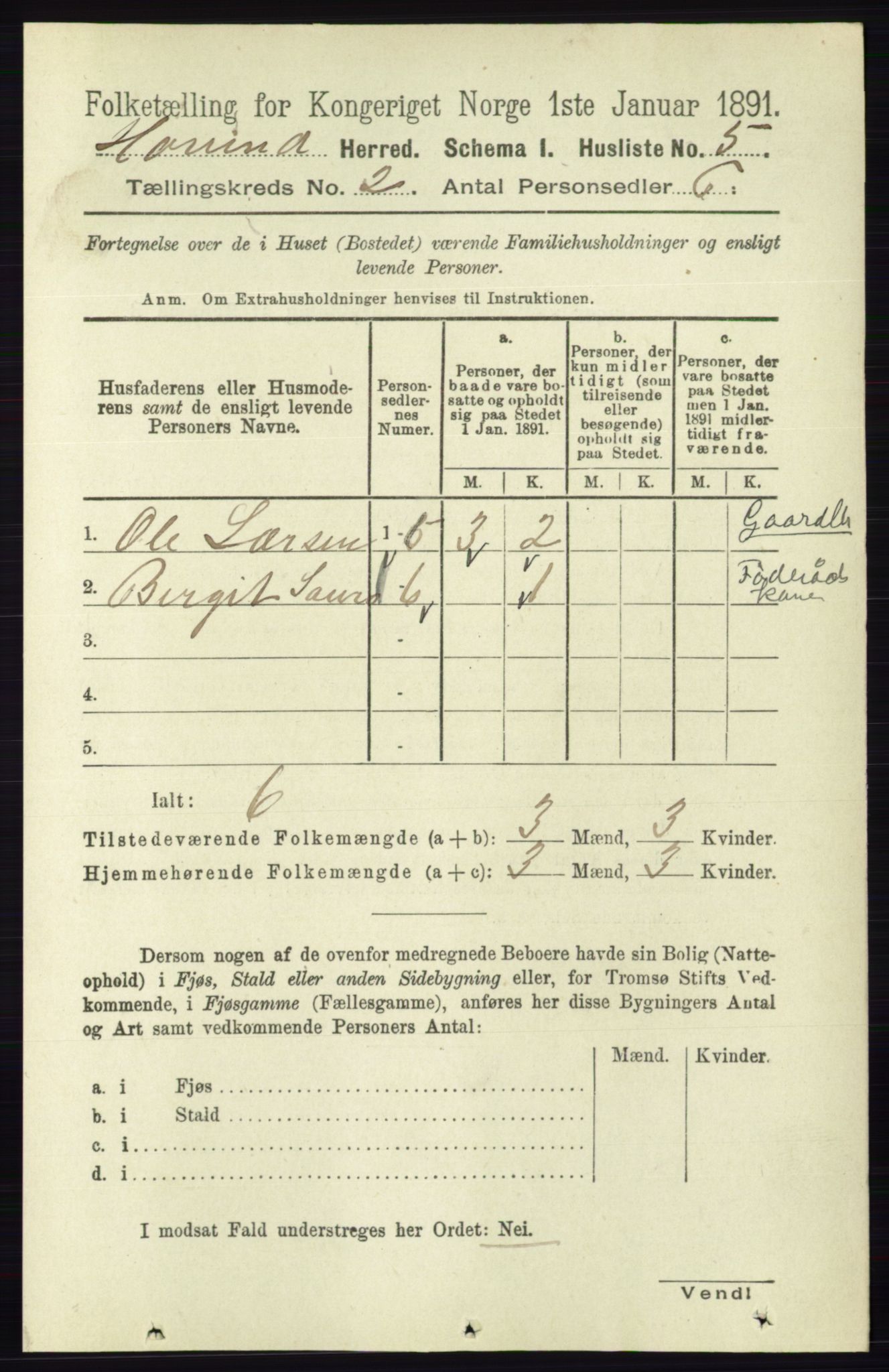 RA, Folketelling 1891 for 0825 Hovin herred, 1891, s. 463