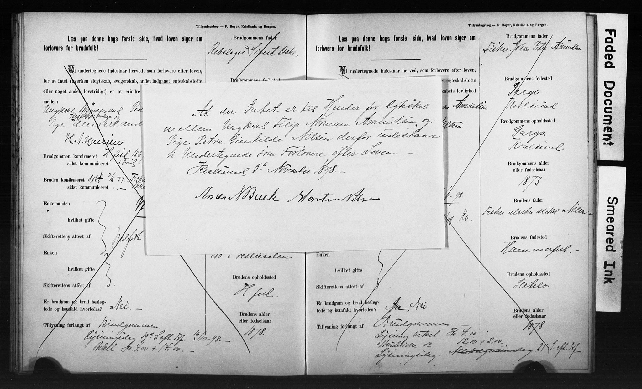 Hammerfest sokneprestkontor, AV/SATØ-S-1347/I/Ib/L0070/0004: Lysningsprotokoll nr. 70.4, 1896-1899