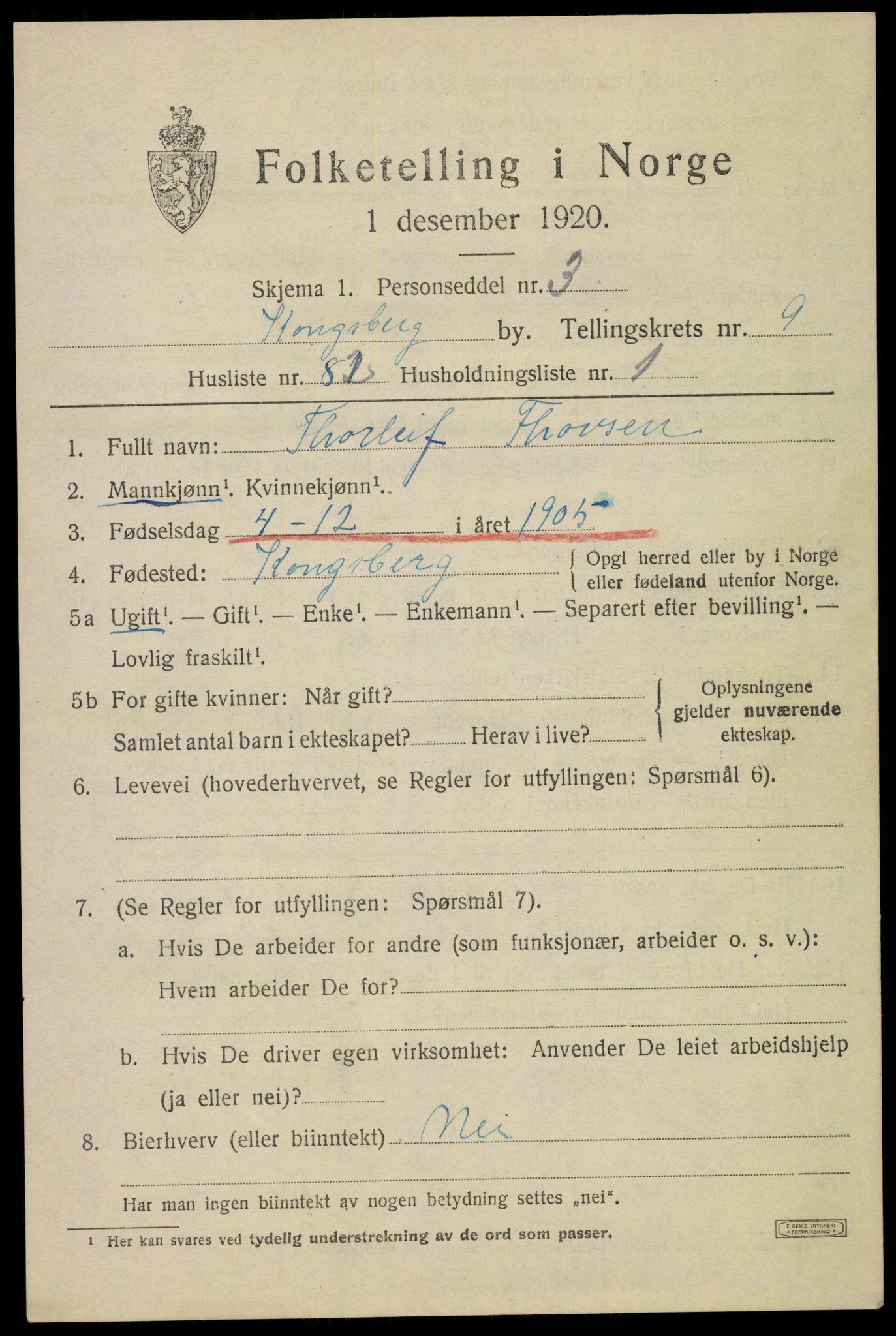 SAKO, Folketelling 1920 for 0604 Kongsberg kjøpstad, 1920, s. 19554