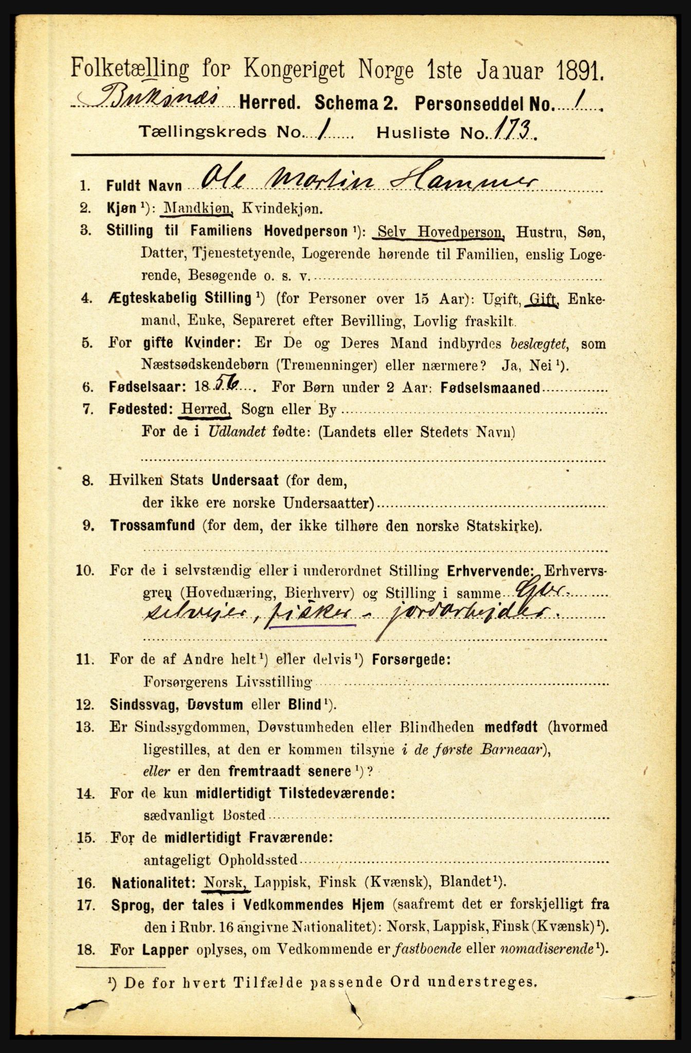 RA, Folketelling 1891 for 1860 Buksnes herred, 1891, s. 1338