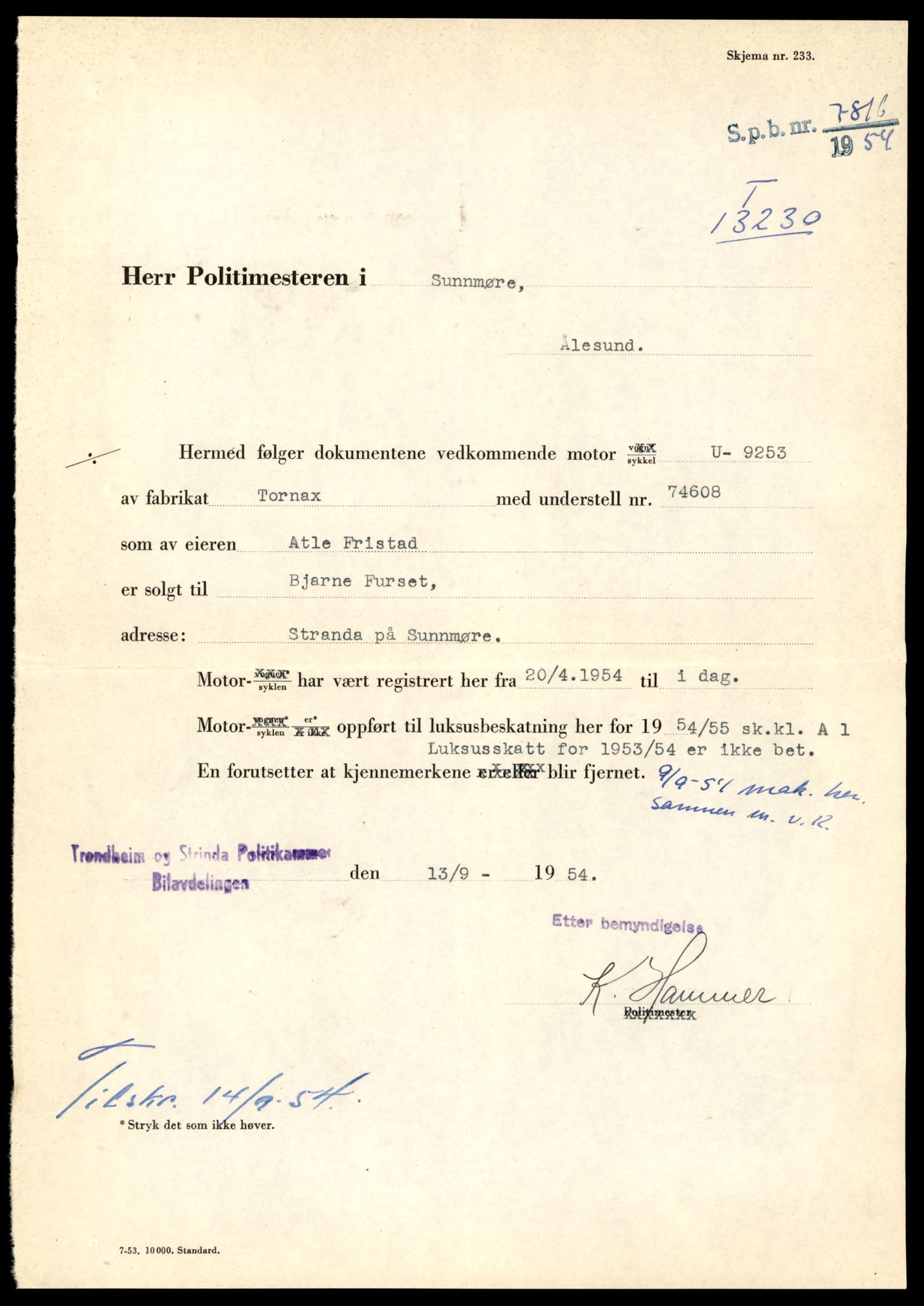 Møre og Romsdal vegkontor - Ålesund trafikkstasjon, AV/SAT-A-4099/F/Fe/L0038: Registreringskort for kjøretøy T 13180 - T 13360, 1927-1998, s. 865