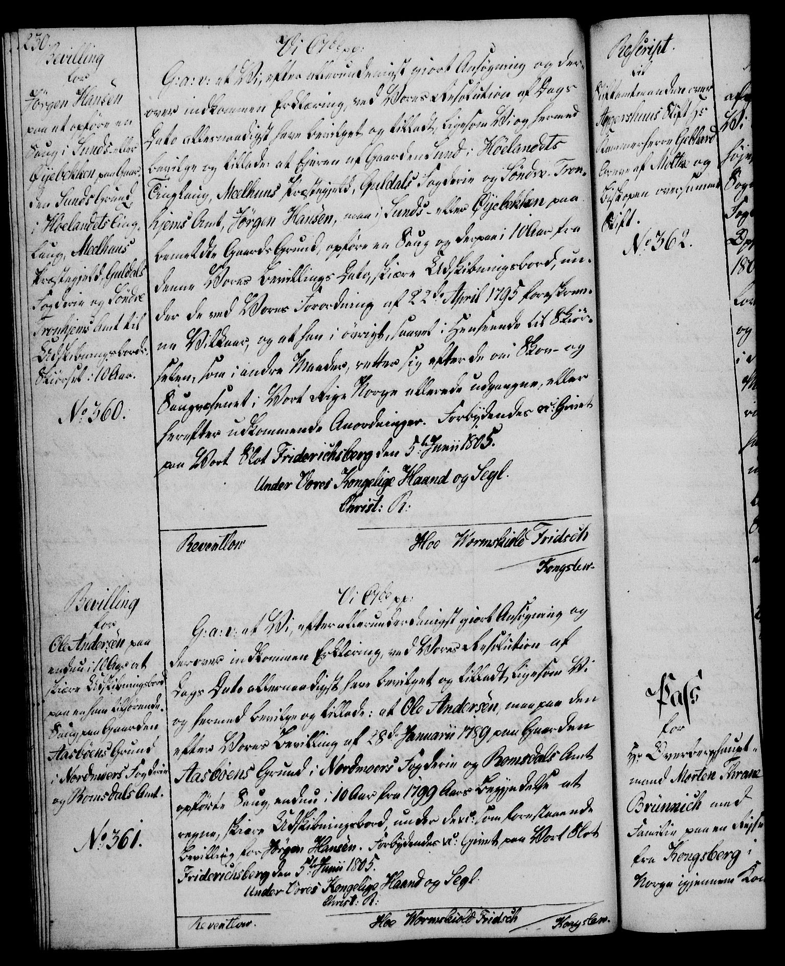 Rentekammeret, Kammerkanselliet, AV/RA-EA-3111/G/Gg/Gga/L0018: Norsk ekspedisjonsprotokoll med register (merket RK 53.18), 1804-1806, s. 230