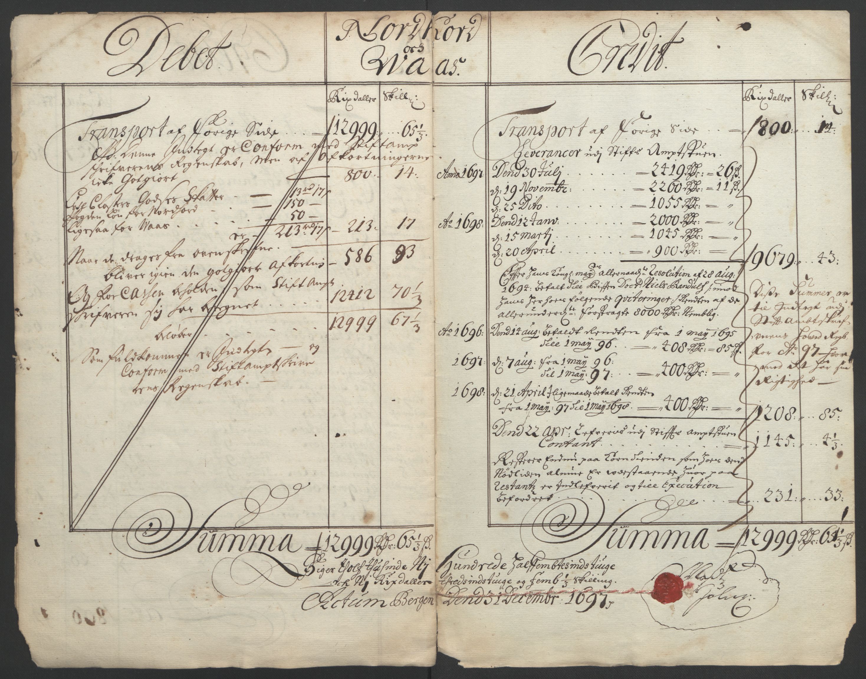 Rentekammeret inntil 1814, Reviderte regnskaper, Fogderegnskap, AV/RA-EA-4092/R51/L3183: Fogderegnskap Nordhordland og Voss, 1695-1697, s. 308