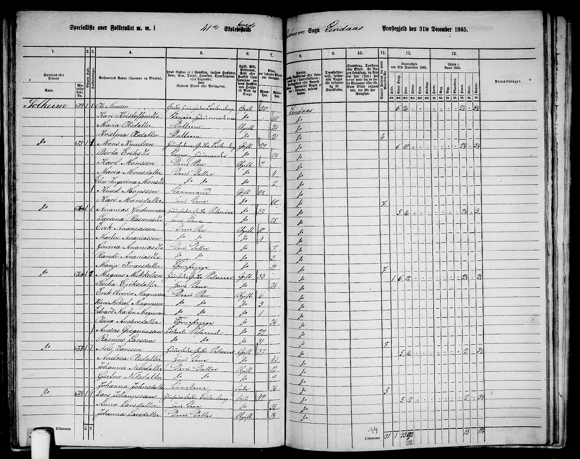 RA, Folketelling 1865 for 1263P Lindås prestegjeld, 1865, s. 255