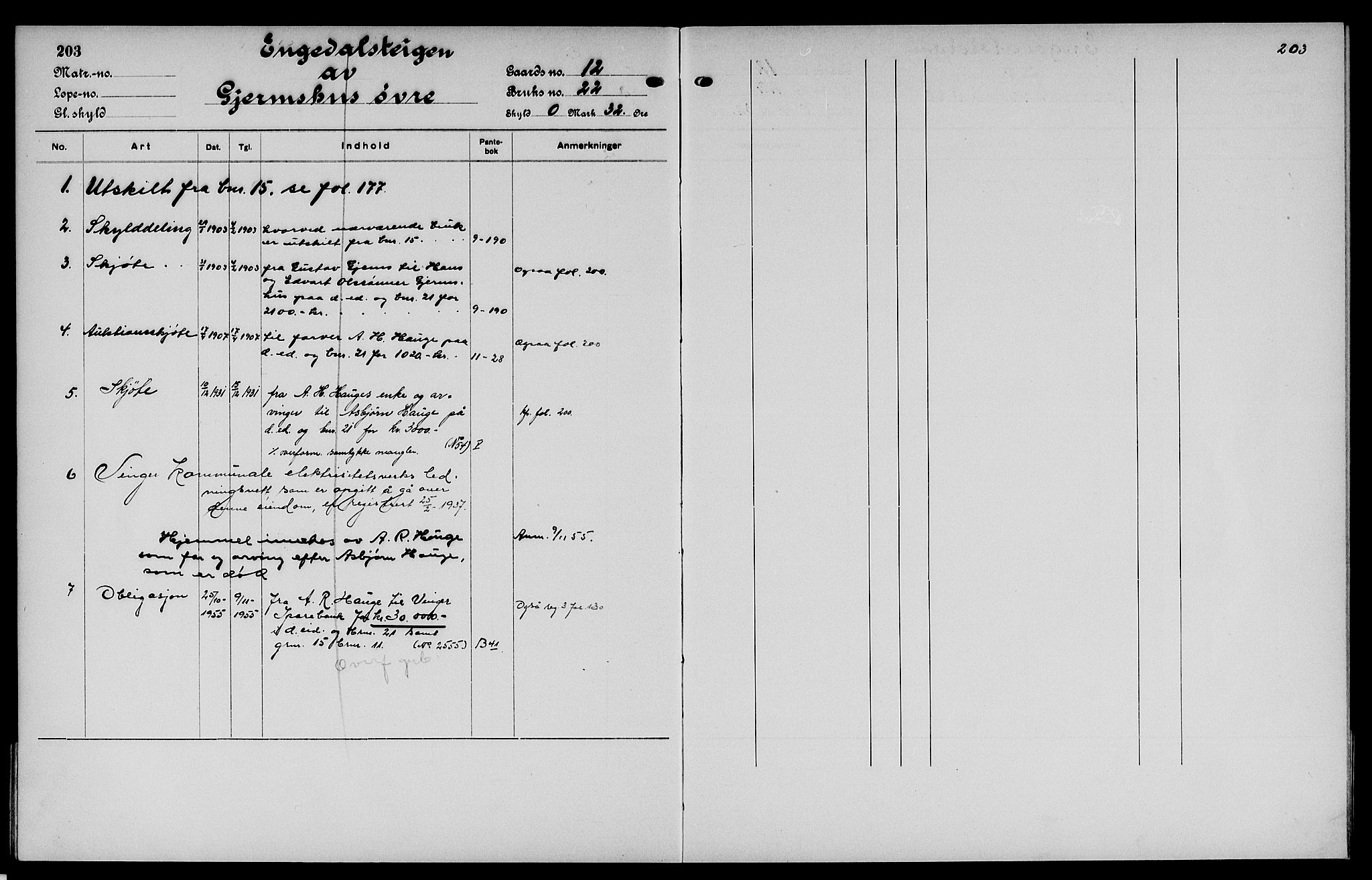 Vinger og Odal sorenskriveri, SAH/TING-022/H/Ha/Hac/Hacc/L0002: Panteregister nr. 3.2, 1923, s. 203