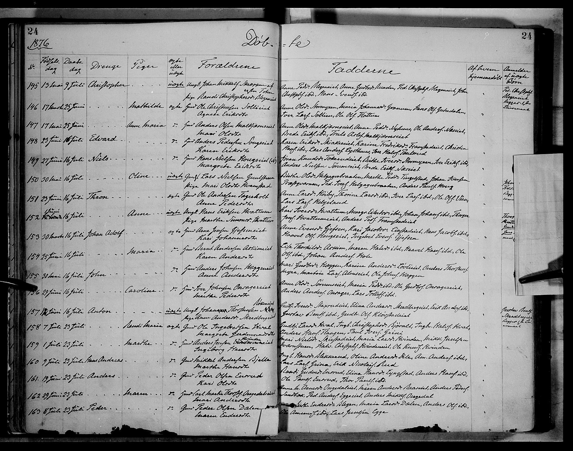 Gran prestekontor, AV/SAH-PREST-112/H/Ha/Haa/L0013: Ministerialbok nr. 13, 1875-1879, s. 24