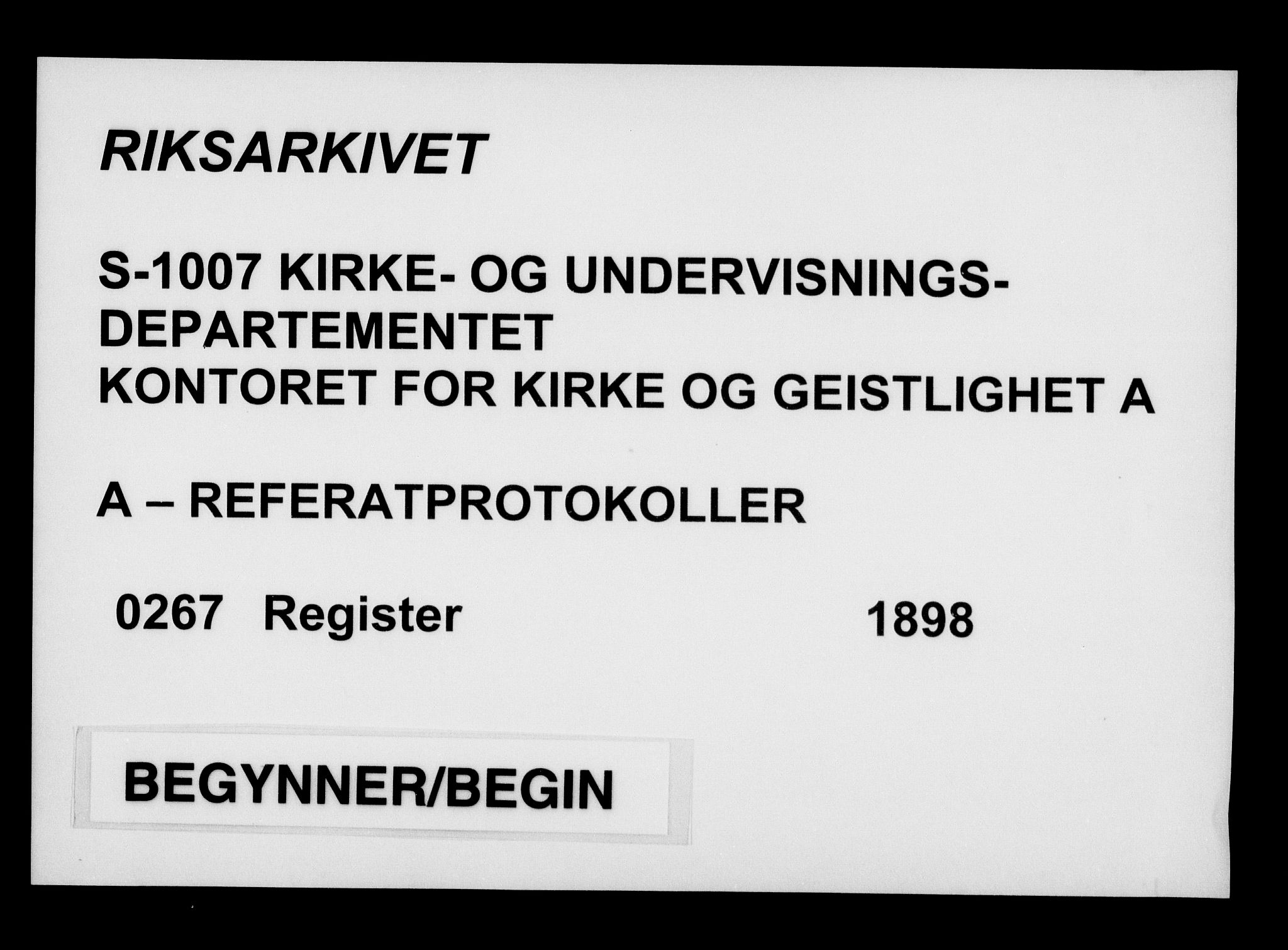 Kirke- og undervisningsdepartementet, Kontoret  for kirke og geistlighet A, RA/S-1007/A/Aa/L0267: Register, 1898